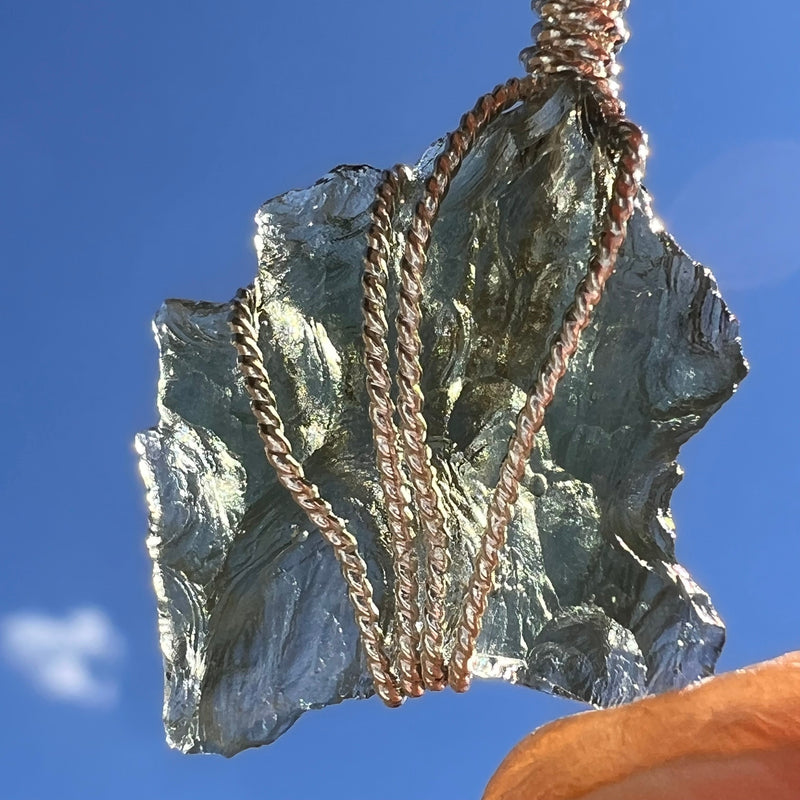 Besednice Moldavite Wire Wrapped Pendant Sterling #5756-Moldavite Life