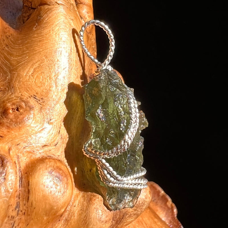 Besednice Moldavite Wire Wrapped Pendant Sterling #5757-Moldavite Life