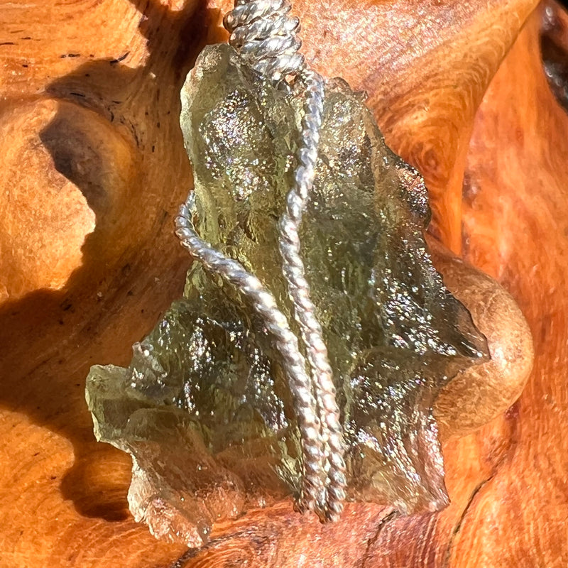 Besednice Moldavite Wire Wrapped Pendant Sterling #7512-Moldavite Life