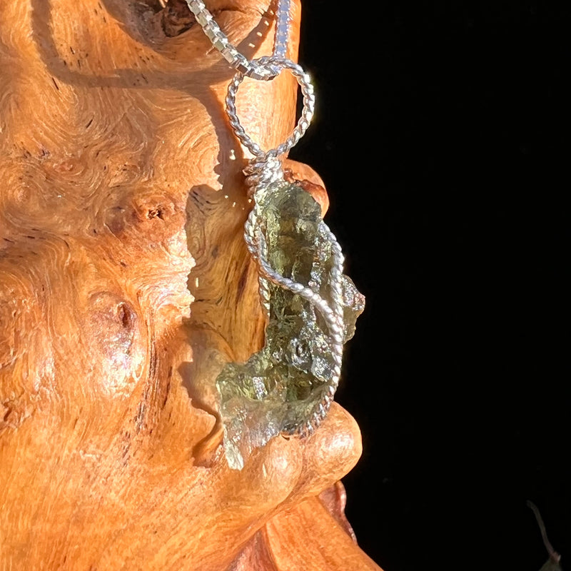 Besednice Moldavite Wire Wrapped Pendant Sterling #7512-Moldavite Life