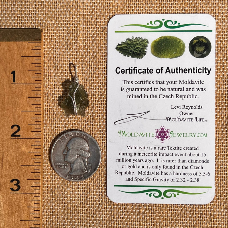 Besednice Moldavite Wire Wrapped Pendant Sterling #7512-Moldavite Life