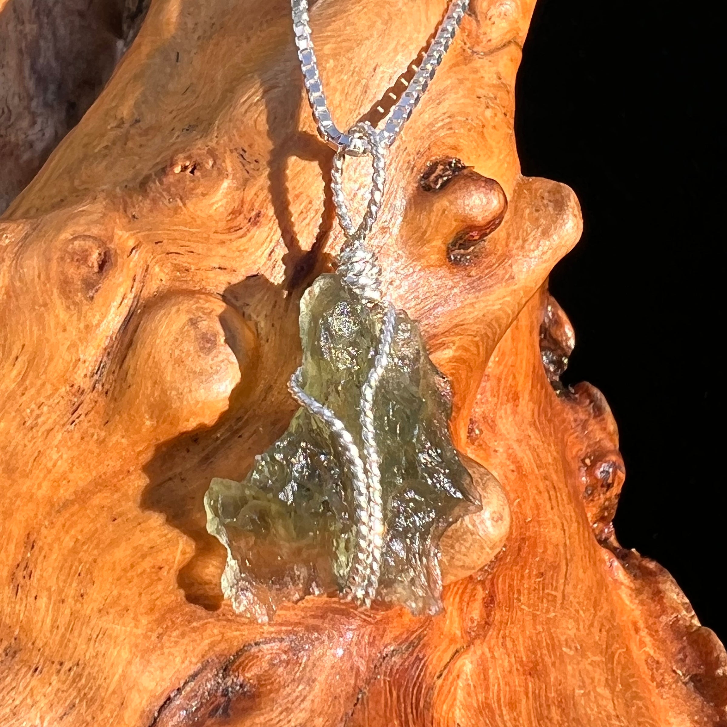 Besednice Moldavite Wire Wrapped Pendant Sterling #7512-Moldavite Life