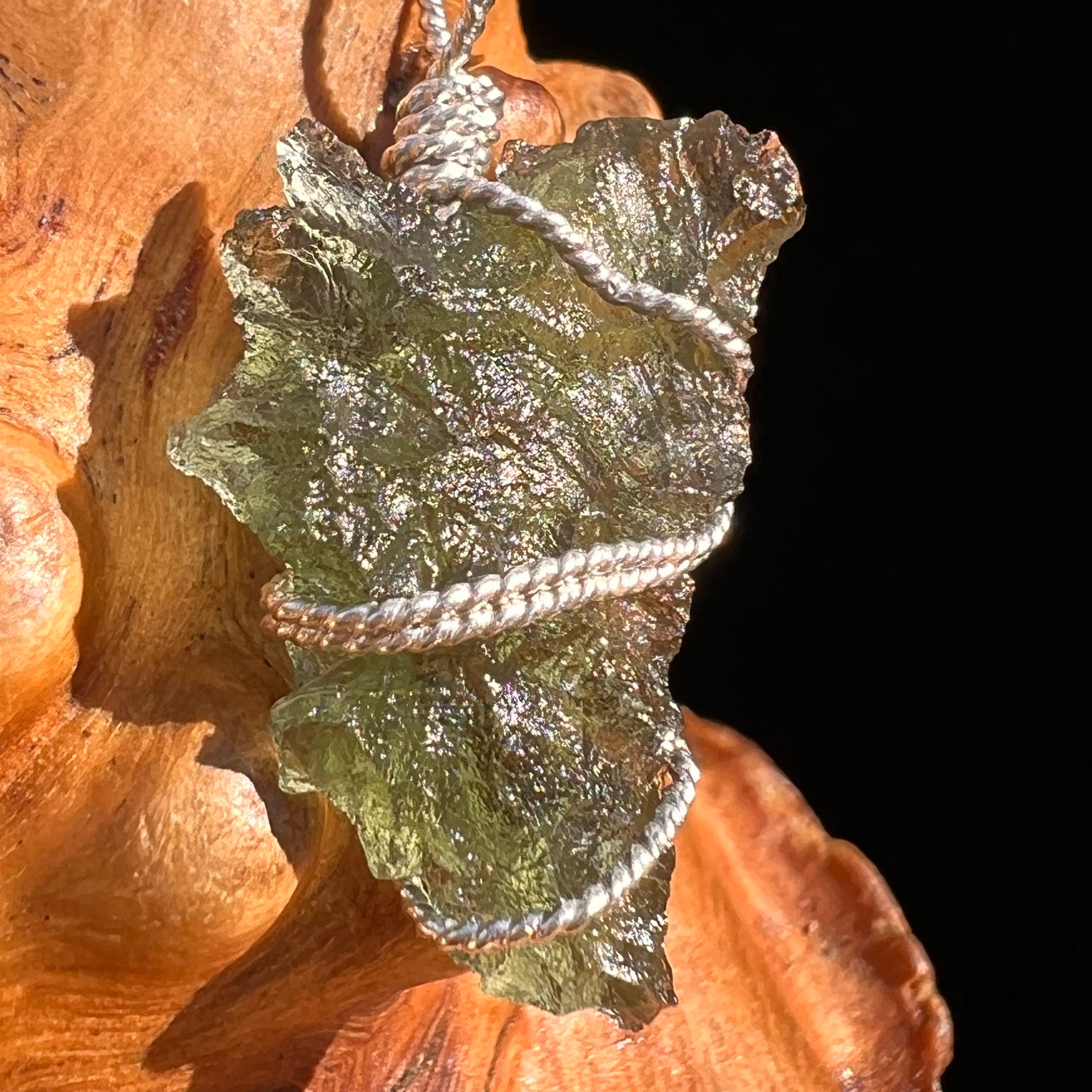 Besednice Moldavite Wire Wrapped Pendant Sterling #7514-Moldavite Life