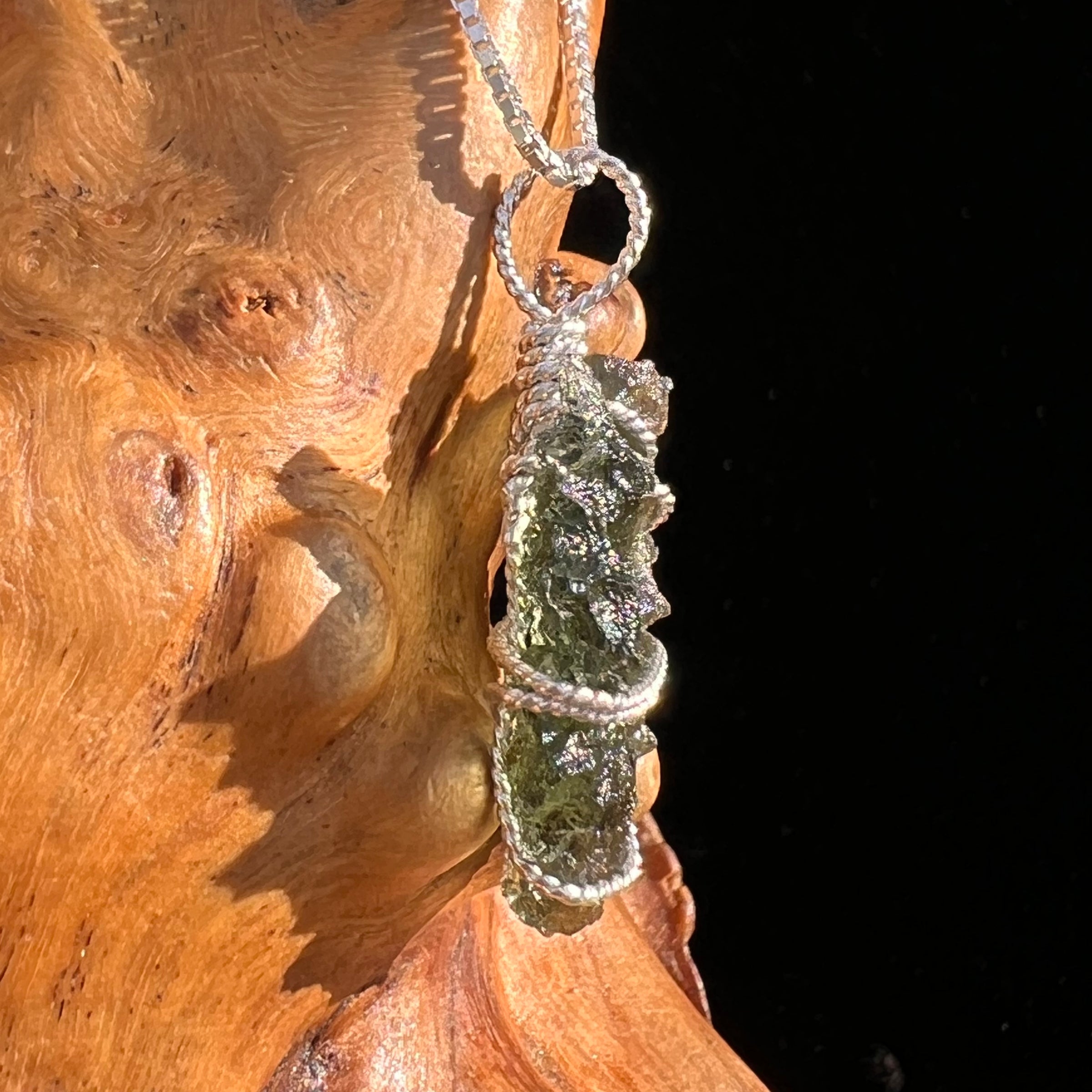 Besednice Moldavite Wire Wrapped Pendant Sterling #7514-Moldavite Life