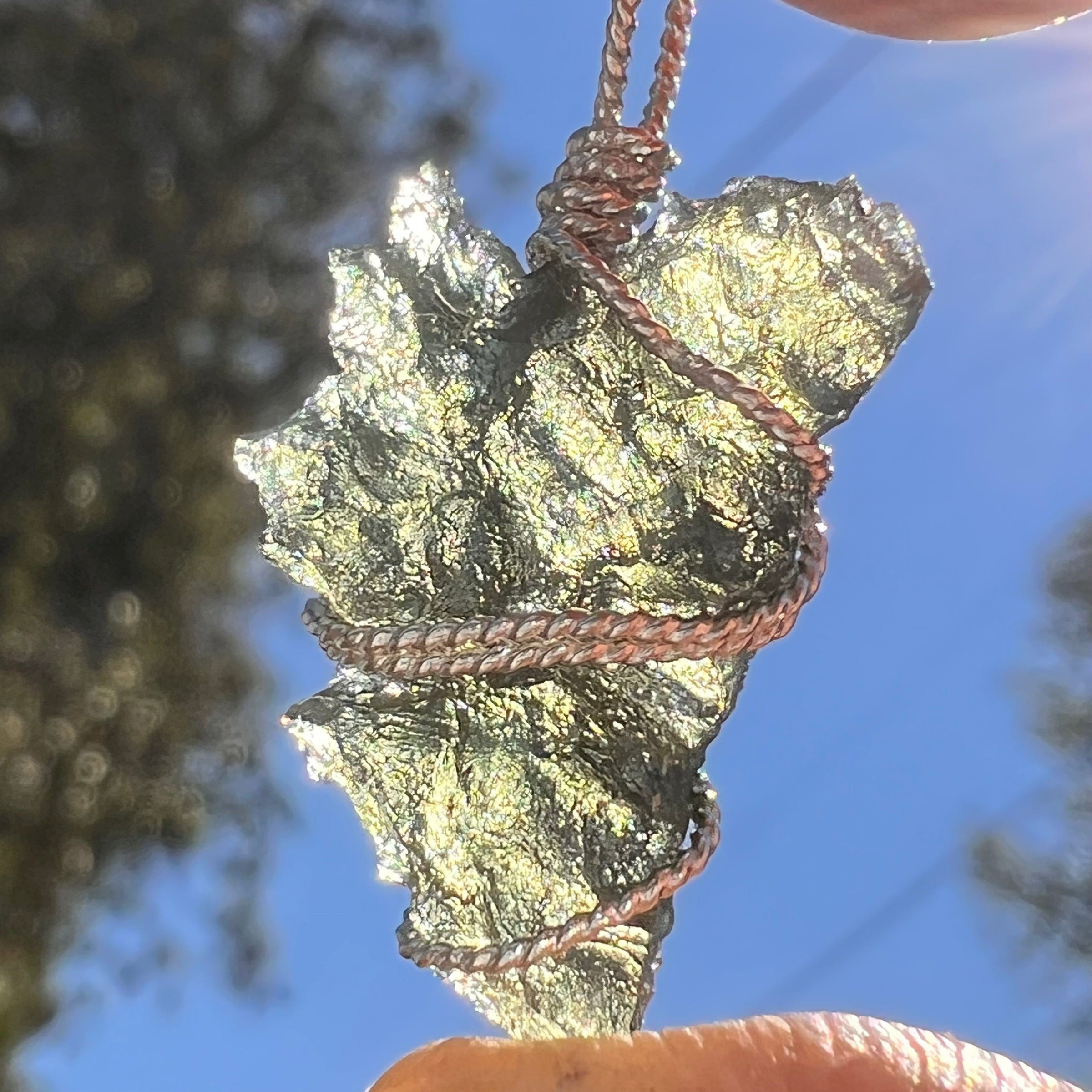 Besednice Moldavite Wire Wrapped Pendant Sterling #7514-Moldavite Life