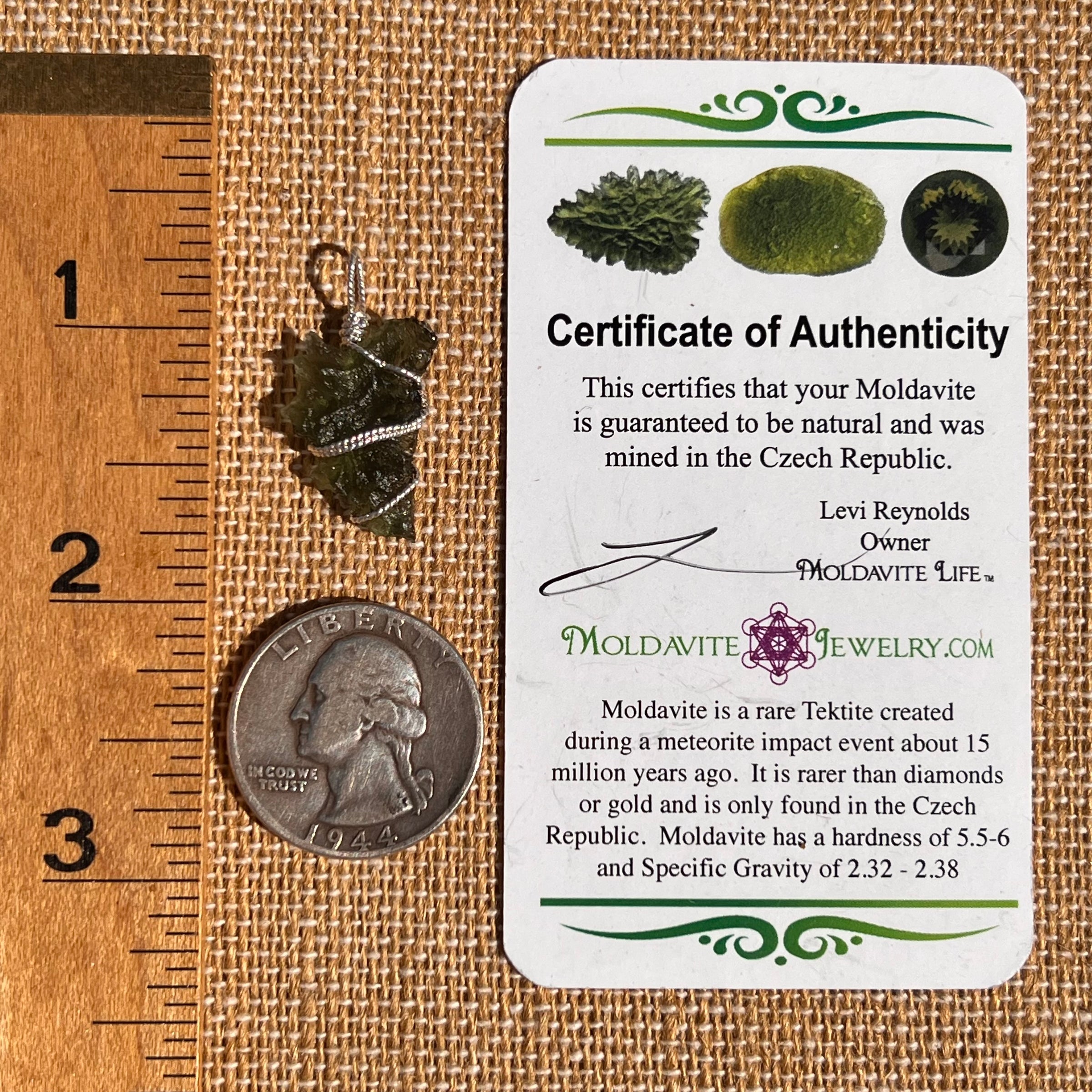 Besednice Moldavite Wire Wrapped Pendant Sterling #7514-Moldavite Life