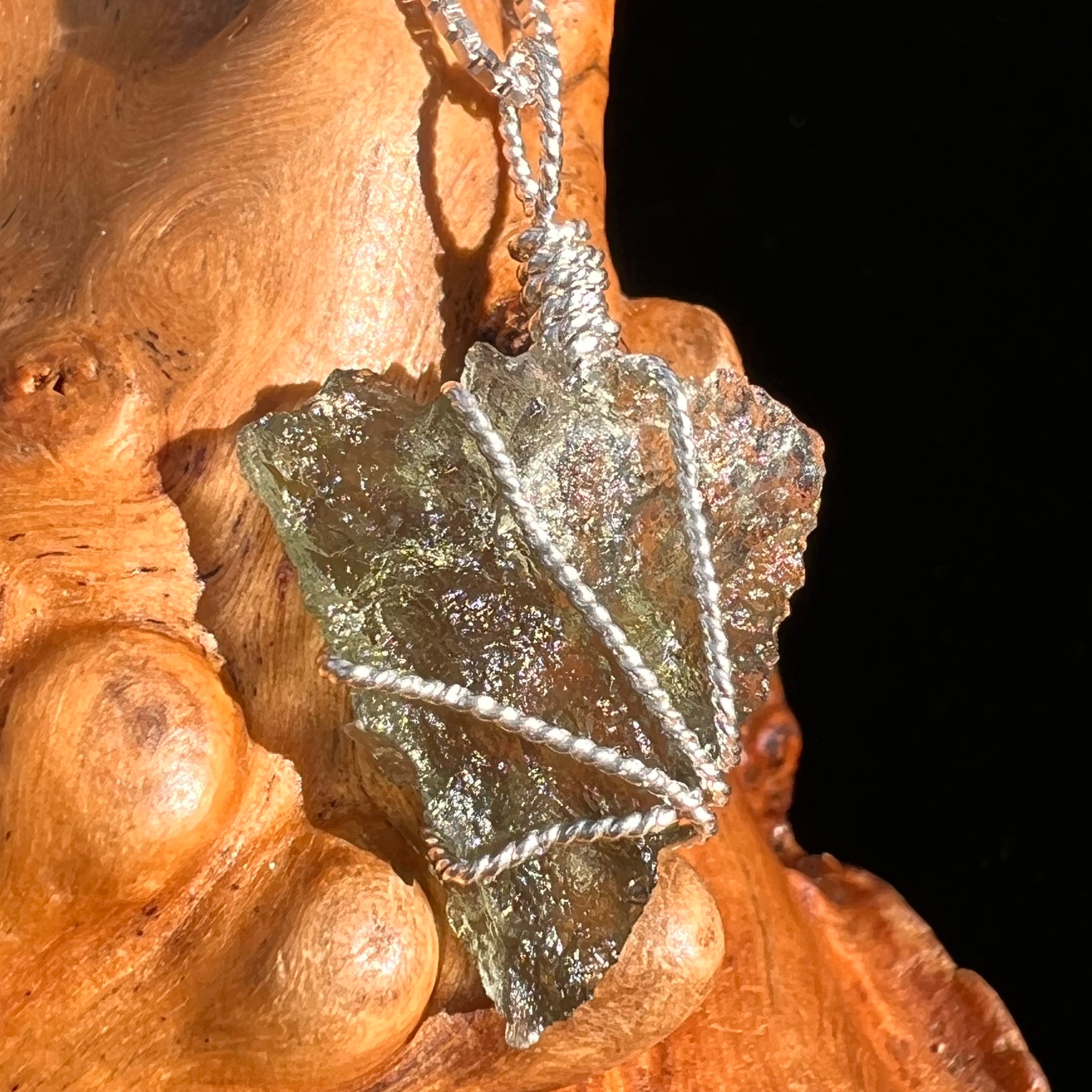 Besednice Moldavite Wire Wrapped Pendant Sterling #7516-Moldavite Life