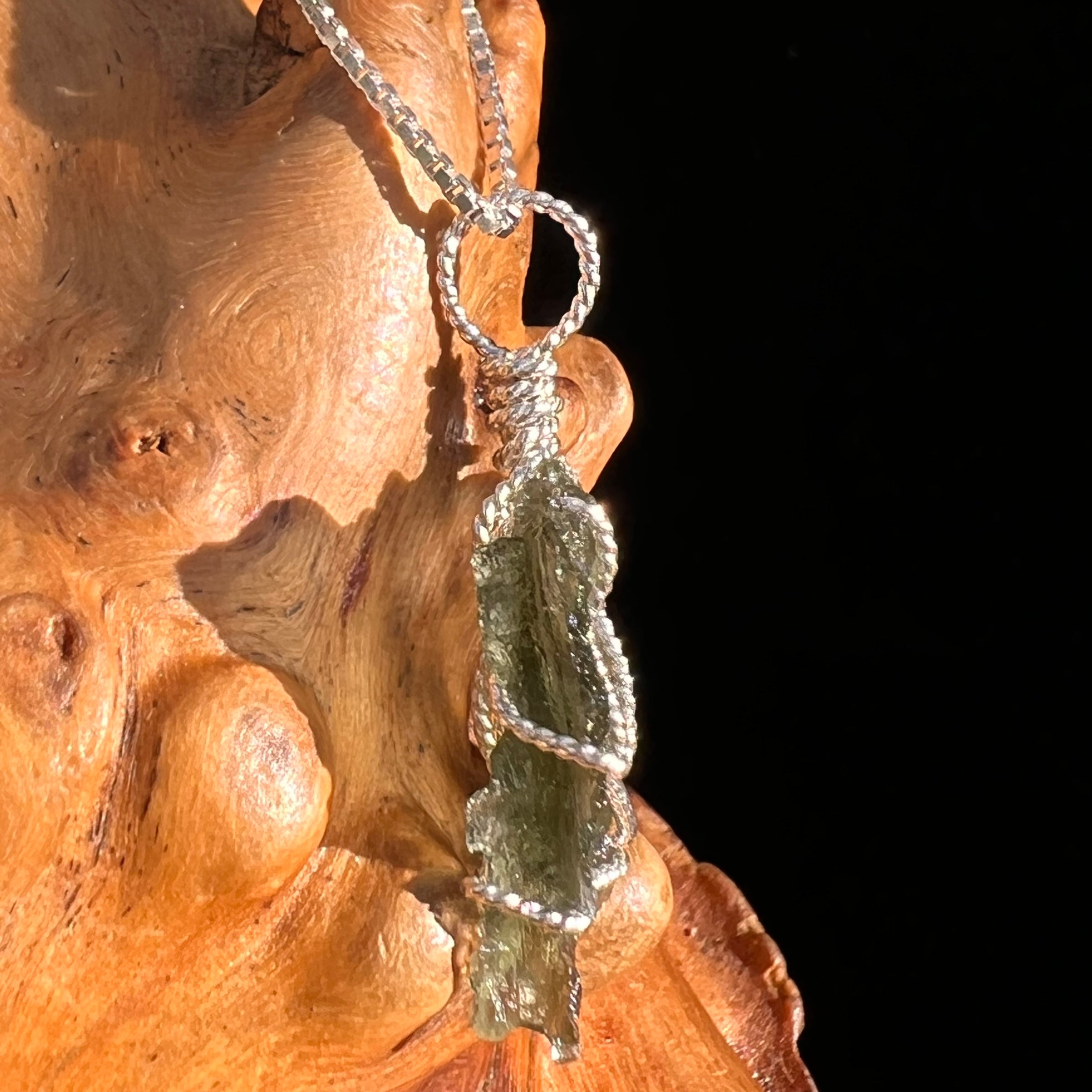 Besednice Moldavite Wire Wrapped Pendant Sterling #7516-Moldavite Life