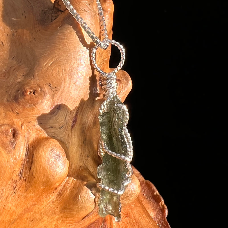 Besednice Moldavite Wire Wrapped Pendant Sterling #7516-Moldavite Life
