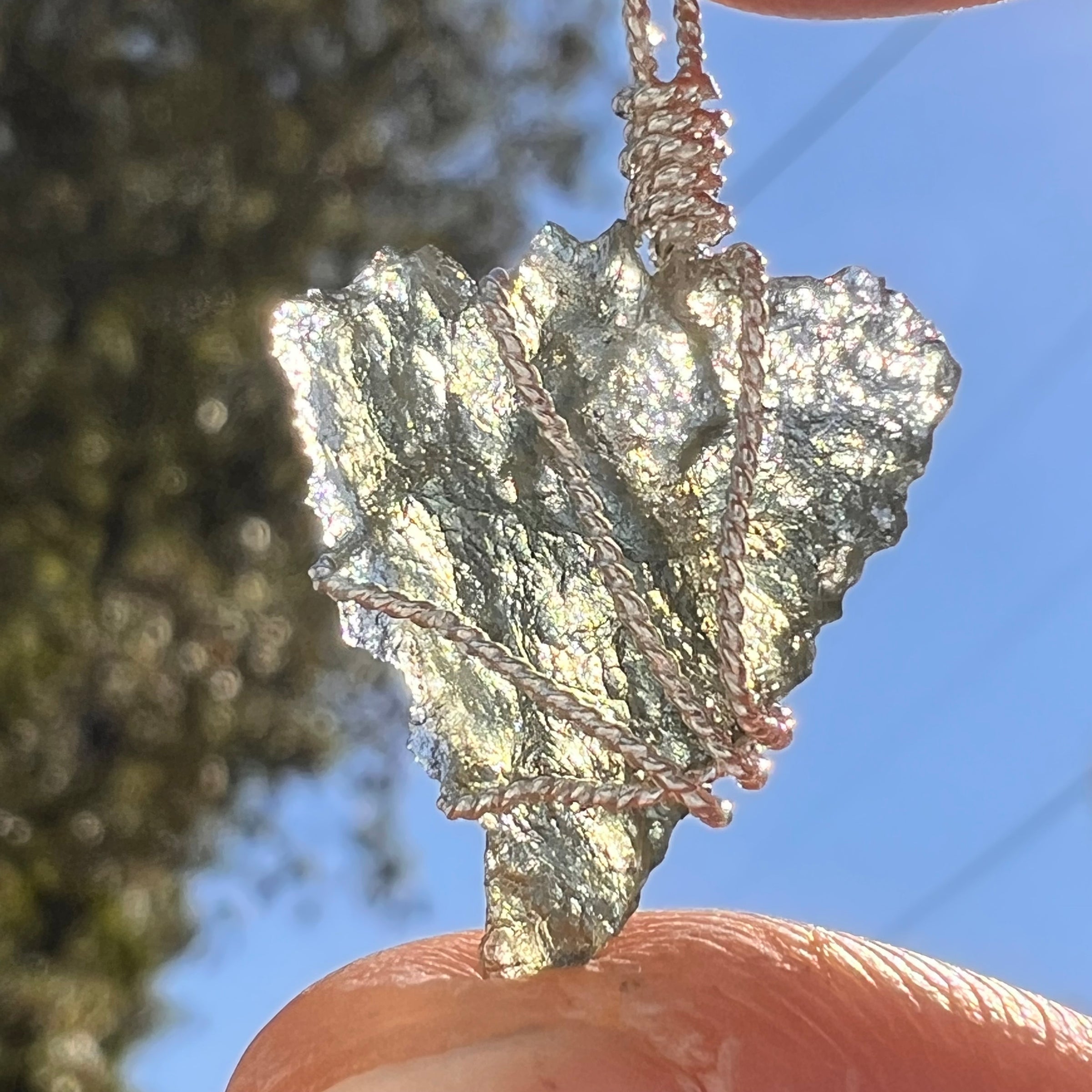 Besednice Moldavite Wire Wrapped Pendant Sterling #7516-Moldavite Life