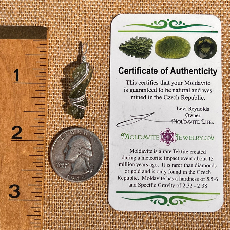 Besednice Moldavite Wire Wrapped Pendant Sterling #7517-Moldavite Life