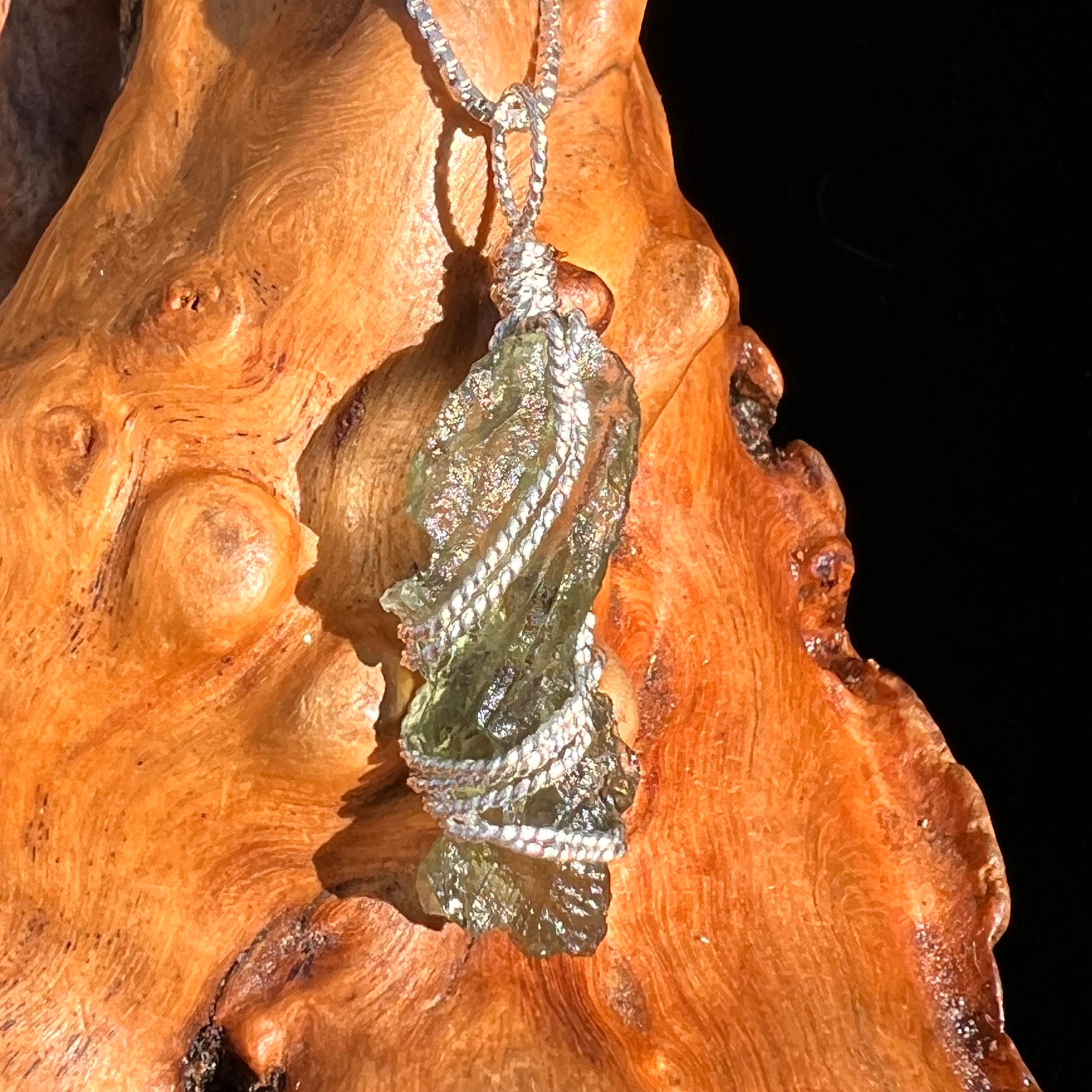 Besednice Moldavite Wire Wrapped Pendant Sterling #7517-Moldavite Life