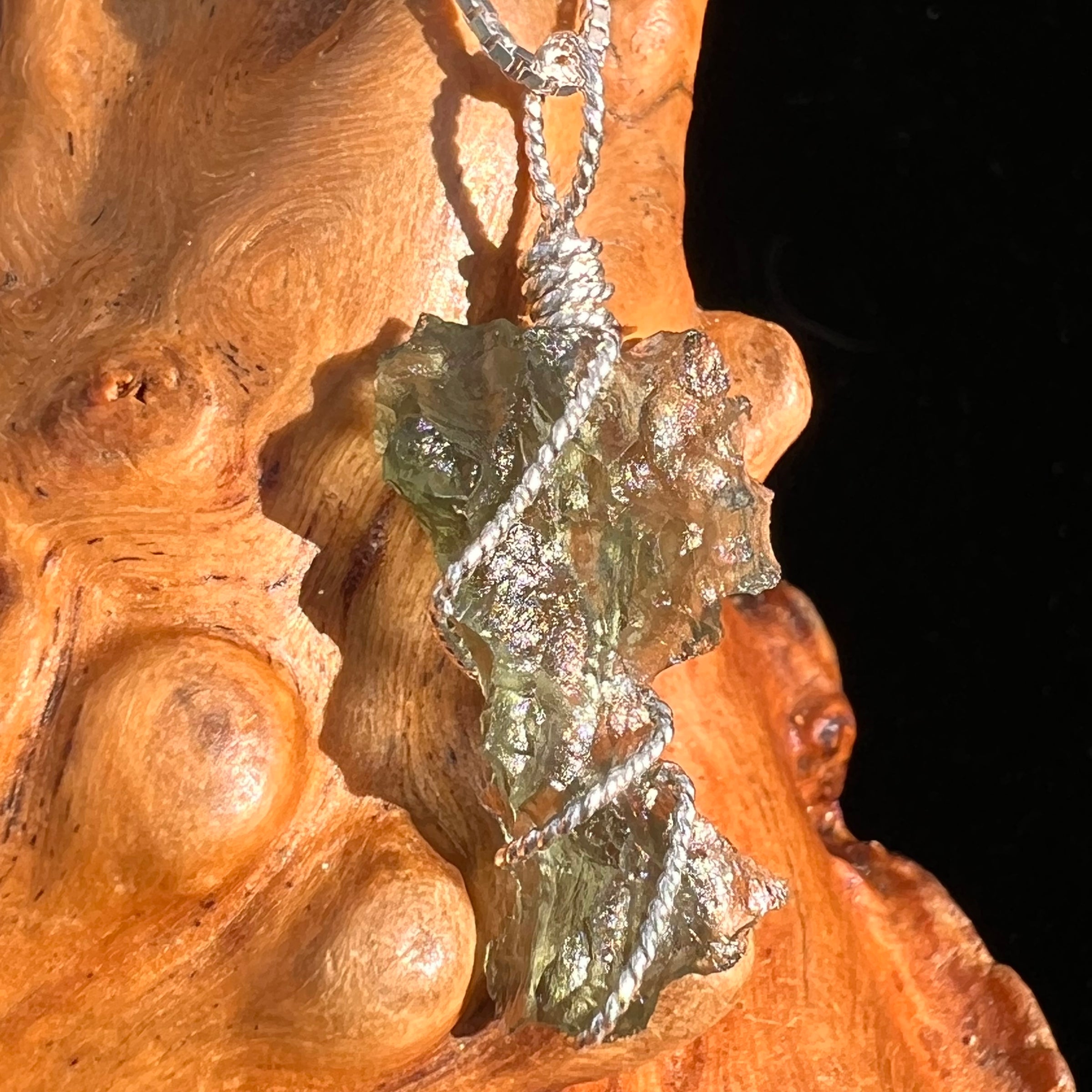 Besednice Moldavite Wire Wrapped Pendant Sterling #7518-Moldavite Life
