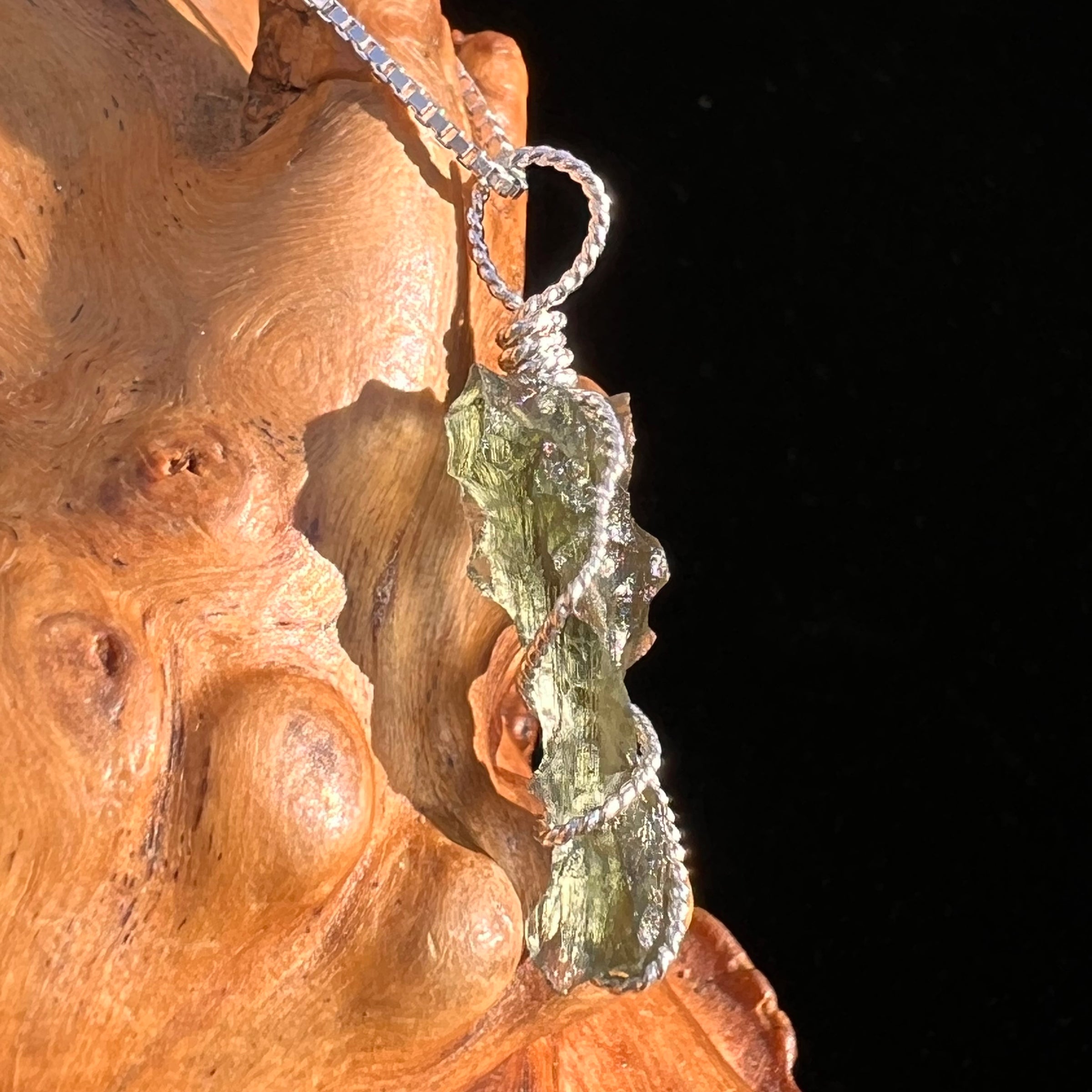 Besednice Moldavite Wire Wrapped Pendant Sterling #7518-Moldavite Life