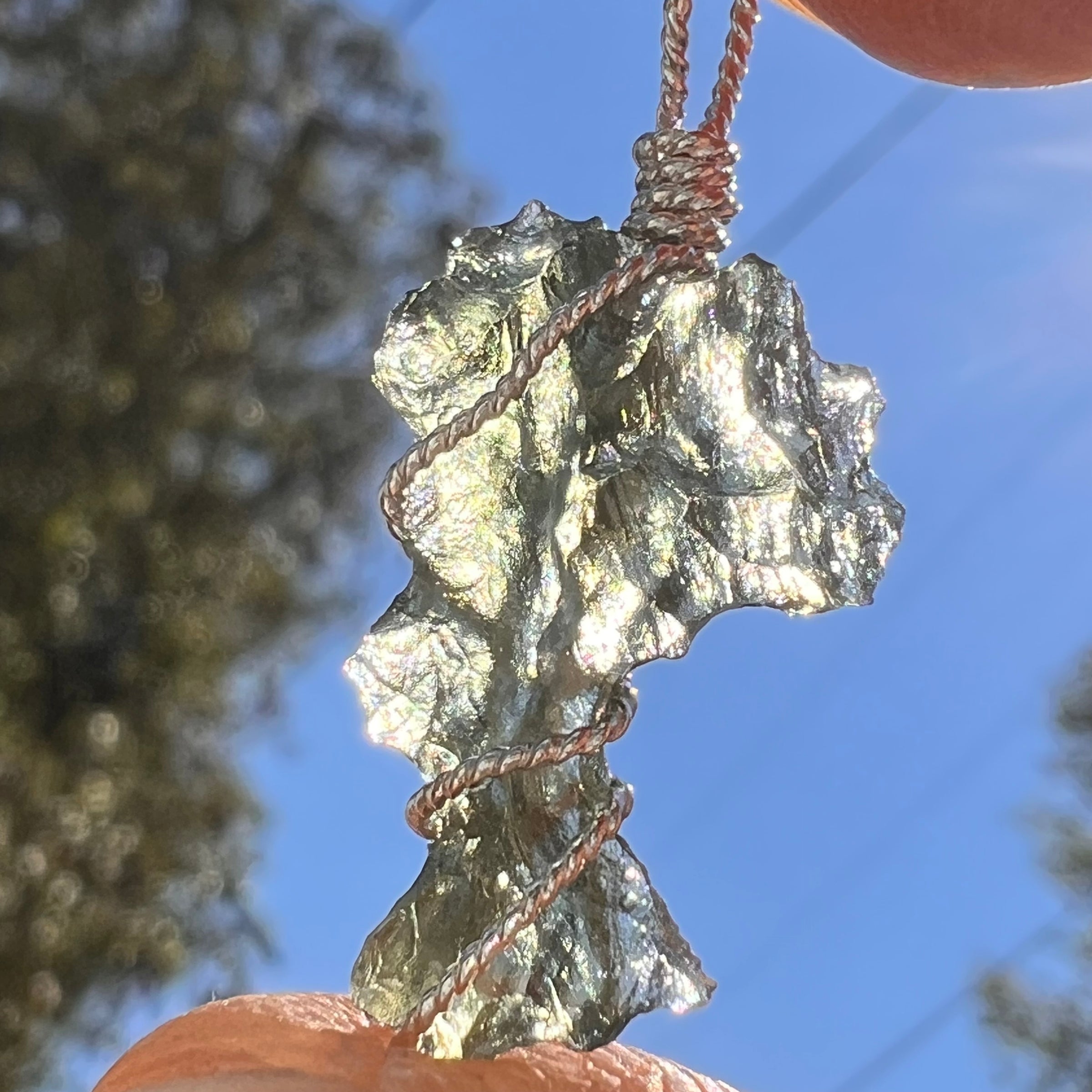 Besednice Moldavite Wire Wrapped Pendant Sterling #7518-Moldavite Life