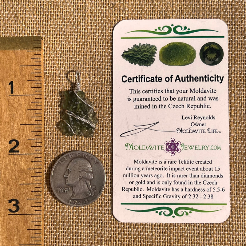 Besednice Moldavite Wire Wrapped Pendant Sterling #7519-Moldavite Life