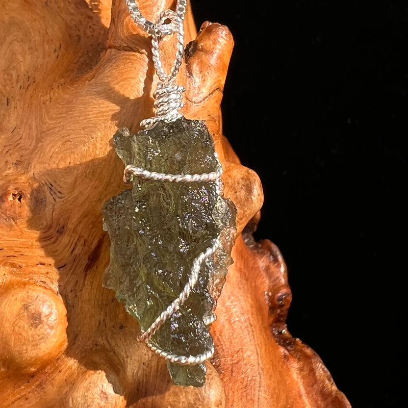 Besednice Moldavite Wire Wrapped Pendant Sterling #7520-Moldavite Life