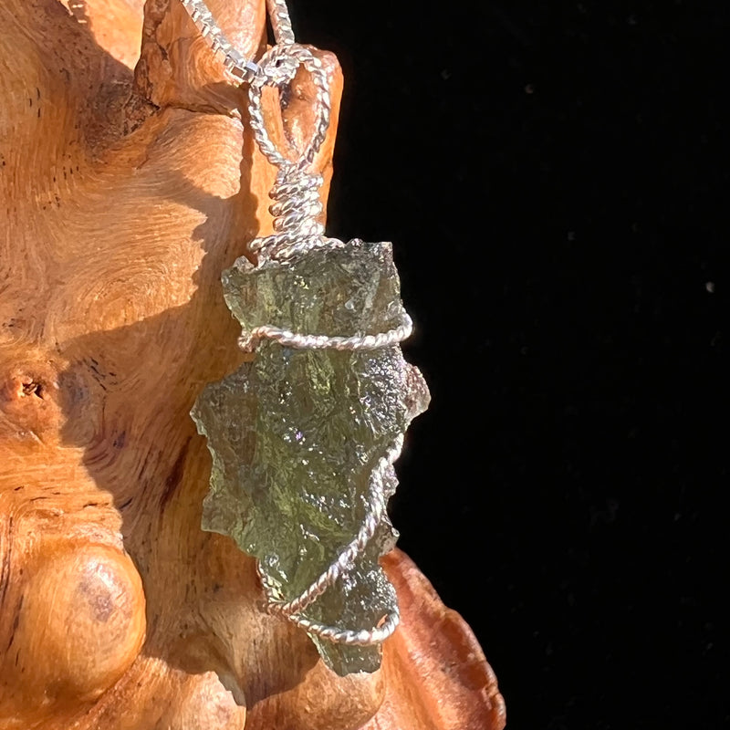 Besednice Moldavite Wire Wrapped Pendant Sterling #7520-Moldavite Life