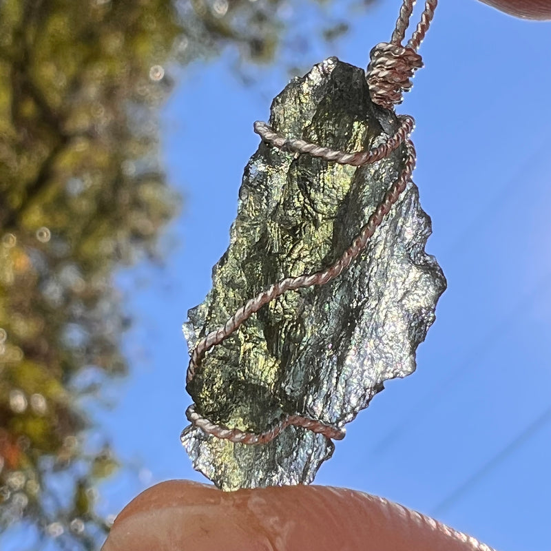 Besednice Moldavite Wire Wrapped Pendant Sterling #7520-Moldavite Life