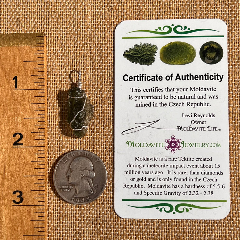 Besednice Moldavite Wire Wrapped Pendant Sterling #7520-Moldavite Life