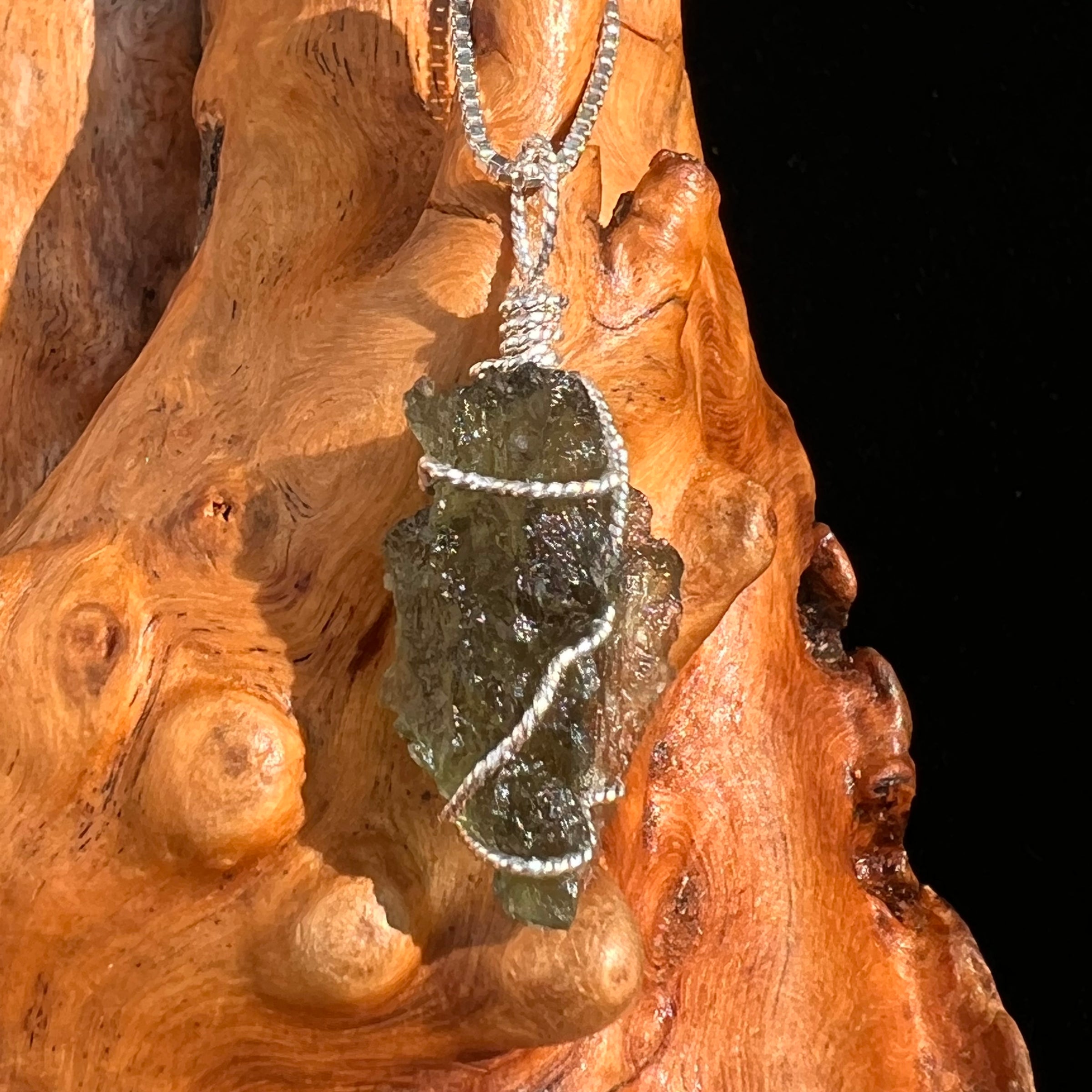 Besednice Moldavite Wire Wrapped Pendant Sterling #7520-Moldavite Life