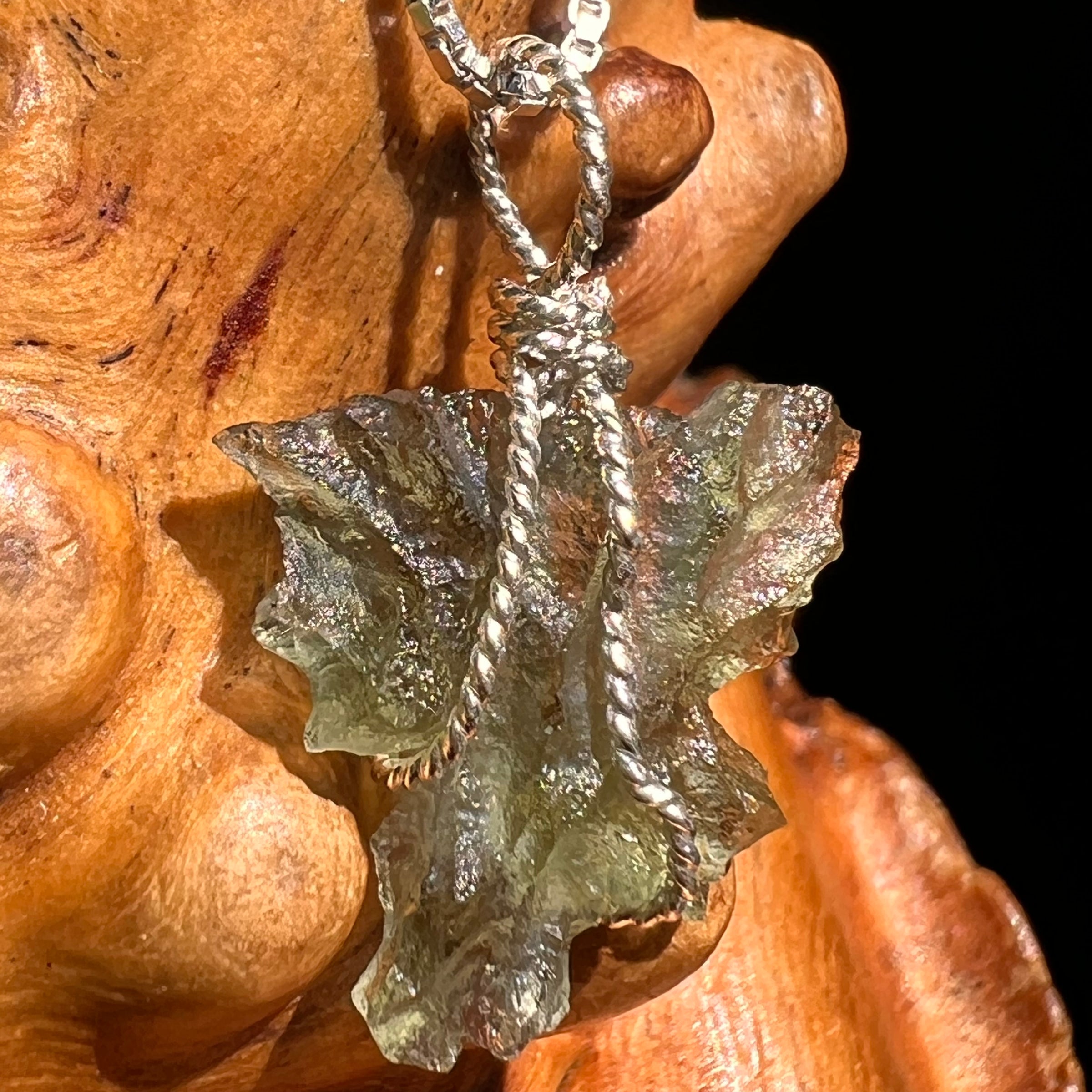 Besednice Moldavite Wire Wrapped Pendant Sterling Silver #8666-Moldavite Life