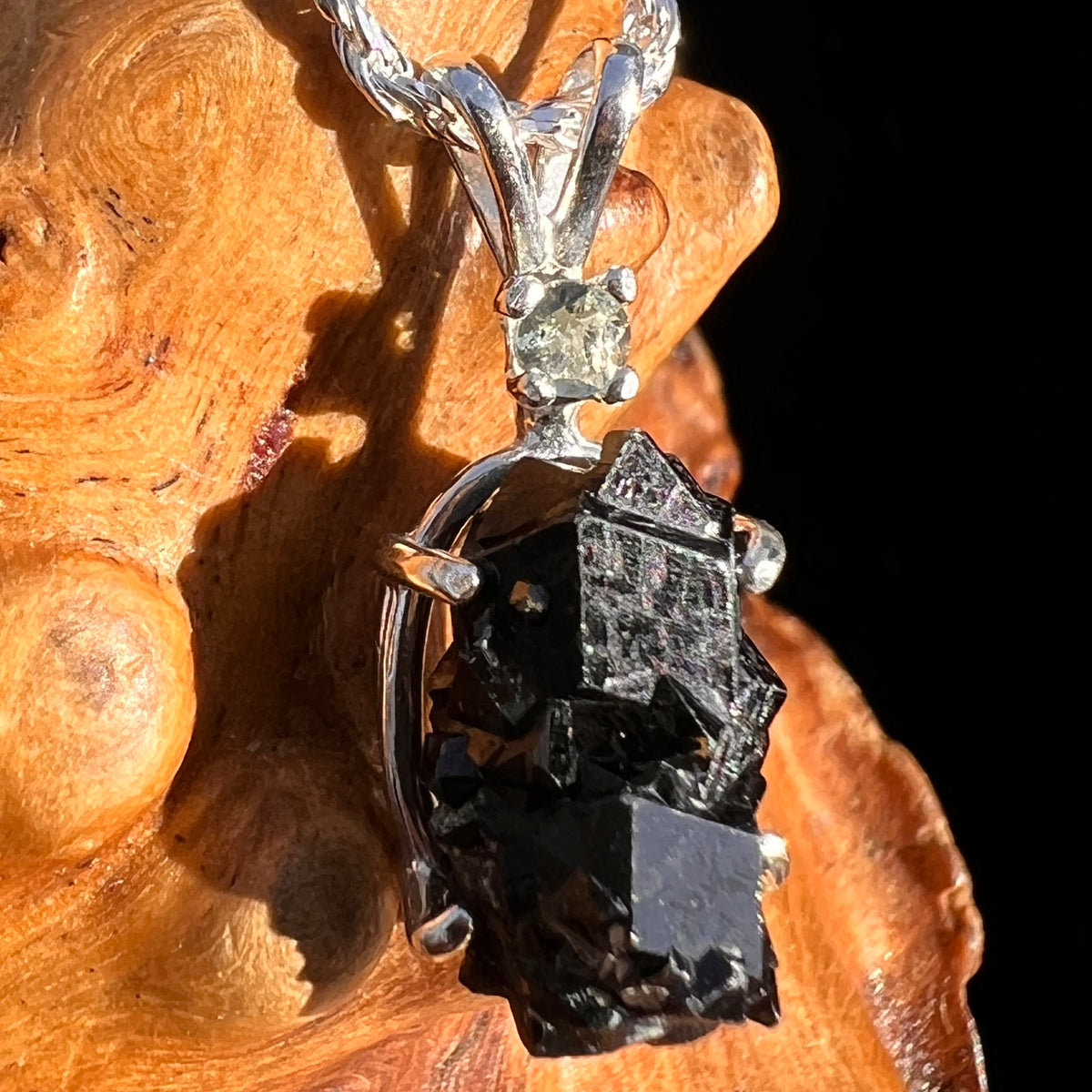 Black Garnet & Moldavite Pendant Sterling #8238-Moldavite Life