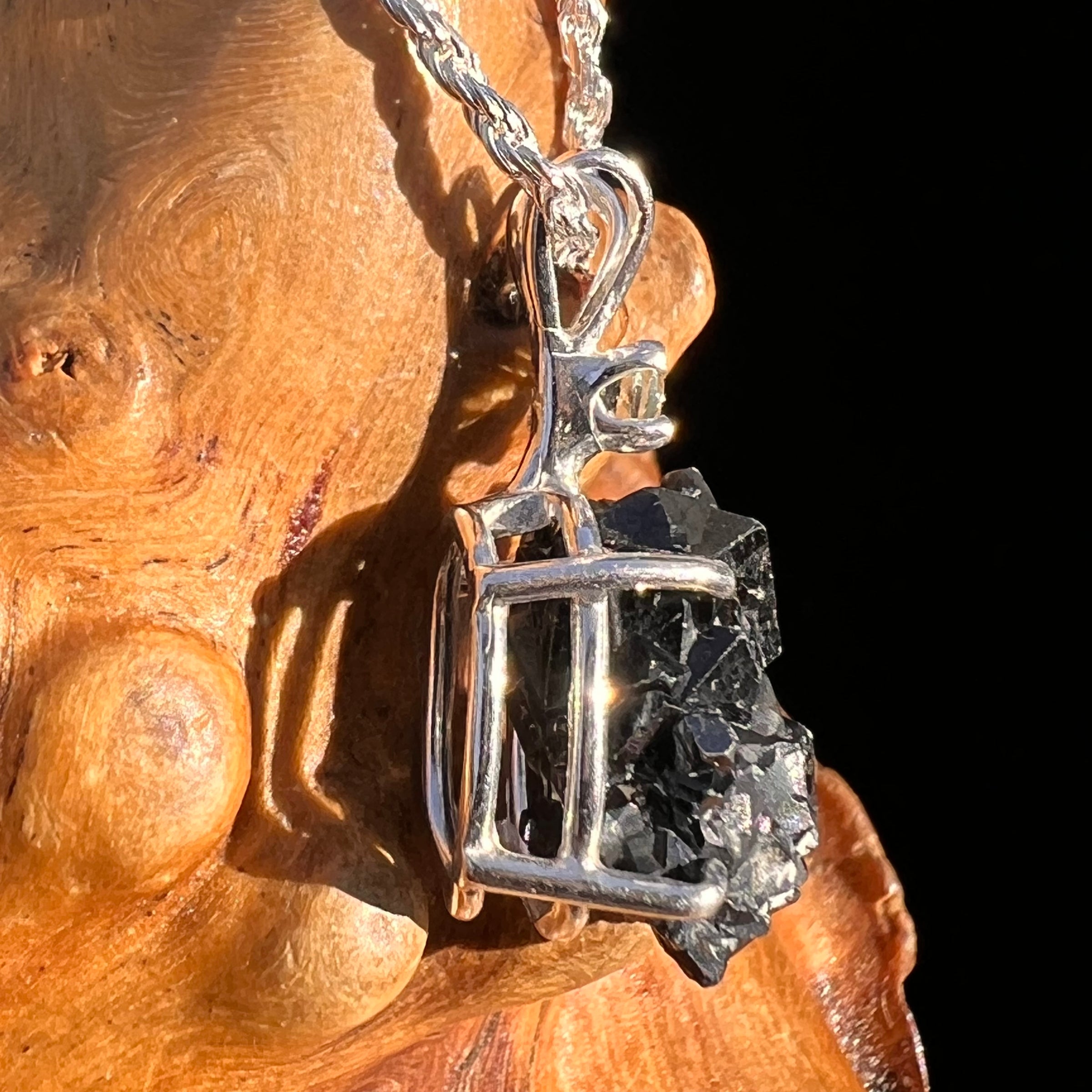 Black Garnet & Moldavite Pendant Sterling #8238-Moldavite Life