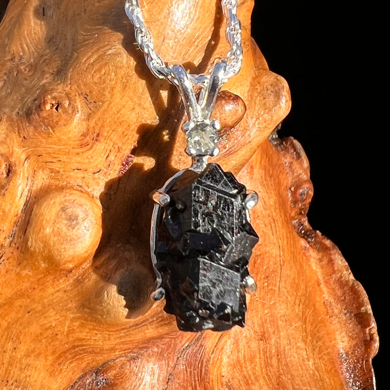 Black Garnet & Moldavite Pendant Sterling #8238-Moldavite Life