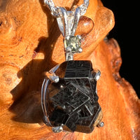 Black Garnet & Moldavite Pendant Sterling #8239-Moldavite Life
