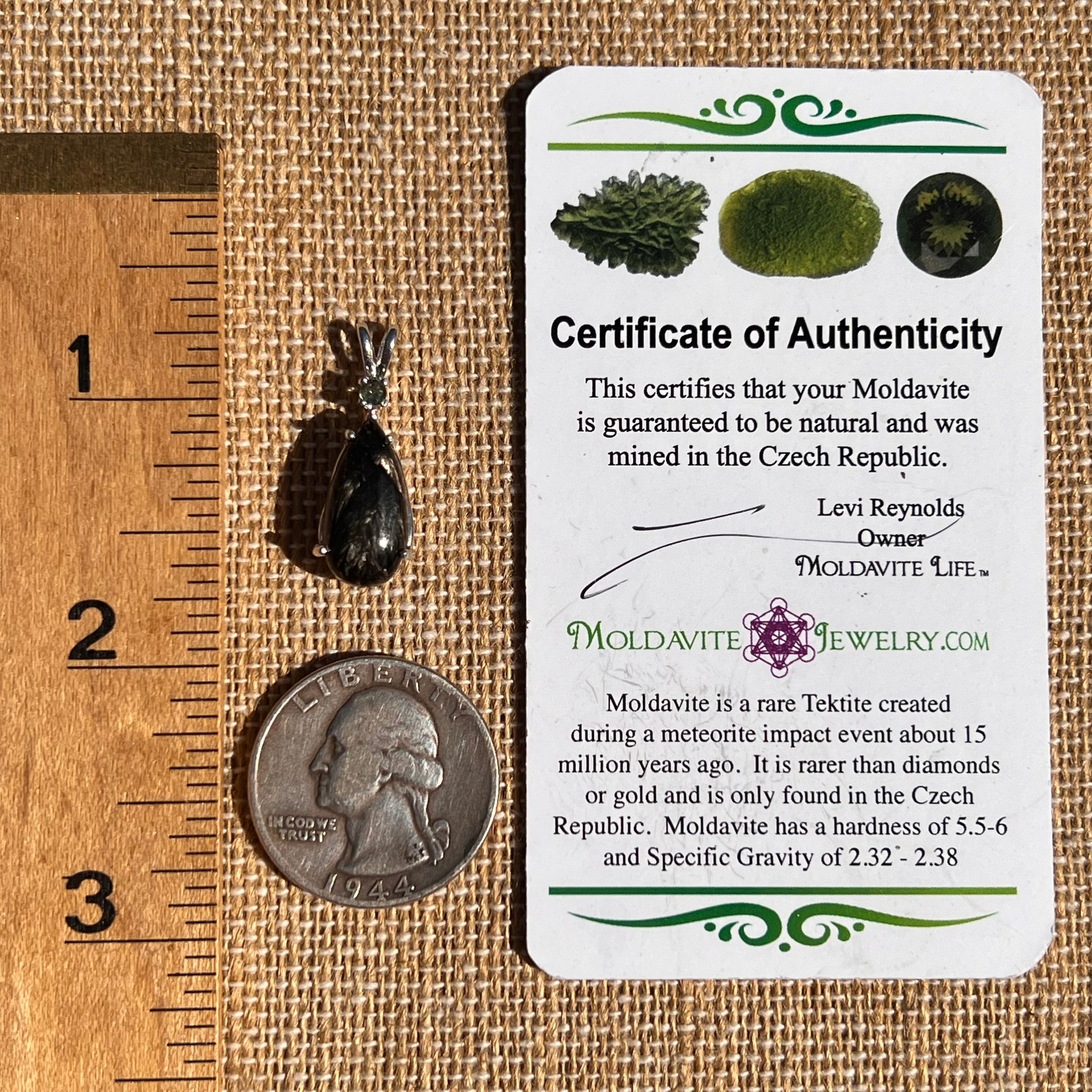 Black Seraphinite & Moldavite Pendant Sterling #6576-Moldavite Life