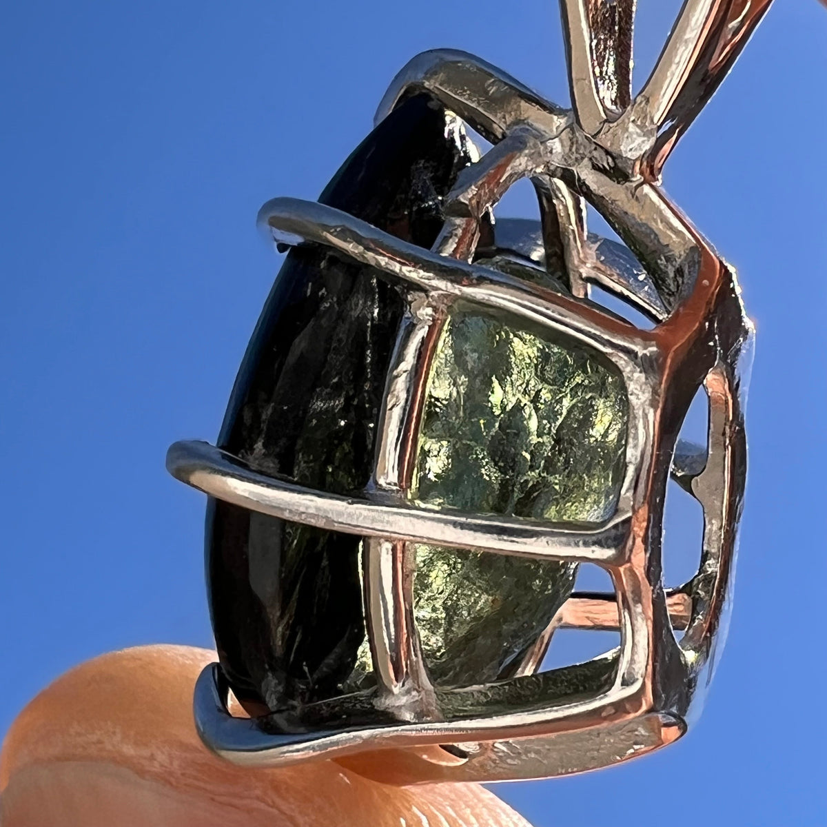 Black Seraphinite & Moldavite Pendant Sterling #6577-Moldavite Life