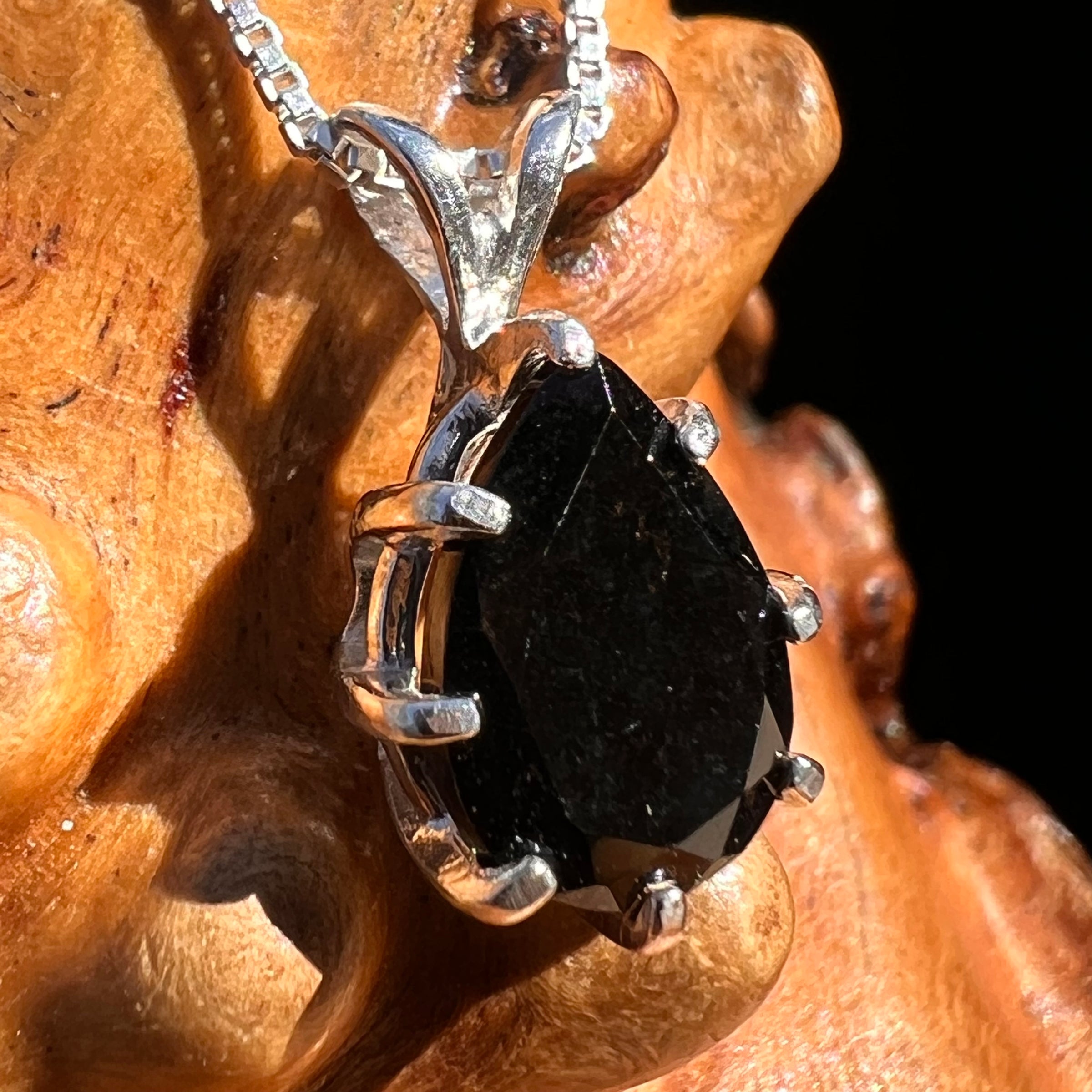 Black Tourmaline Drop Pendant Sterling #7747-Moldavite Life