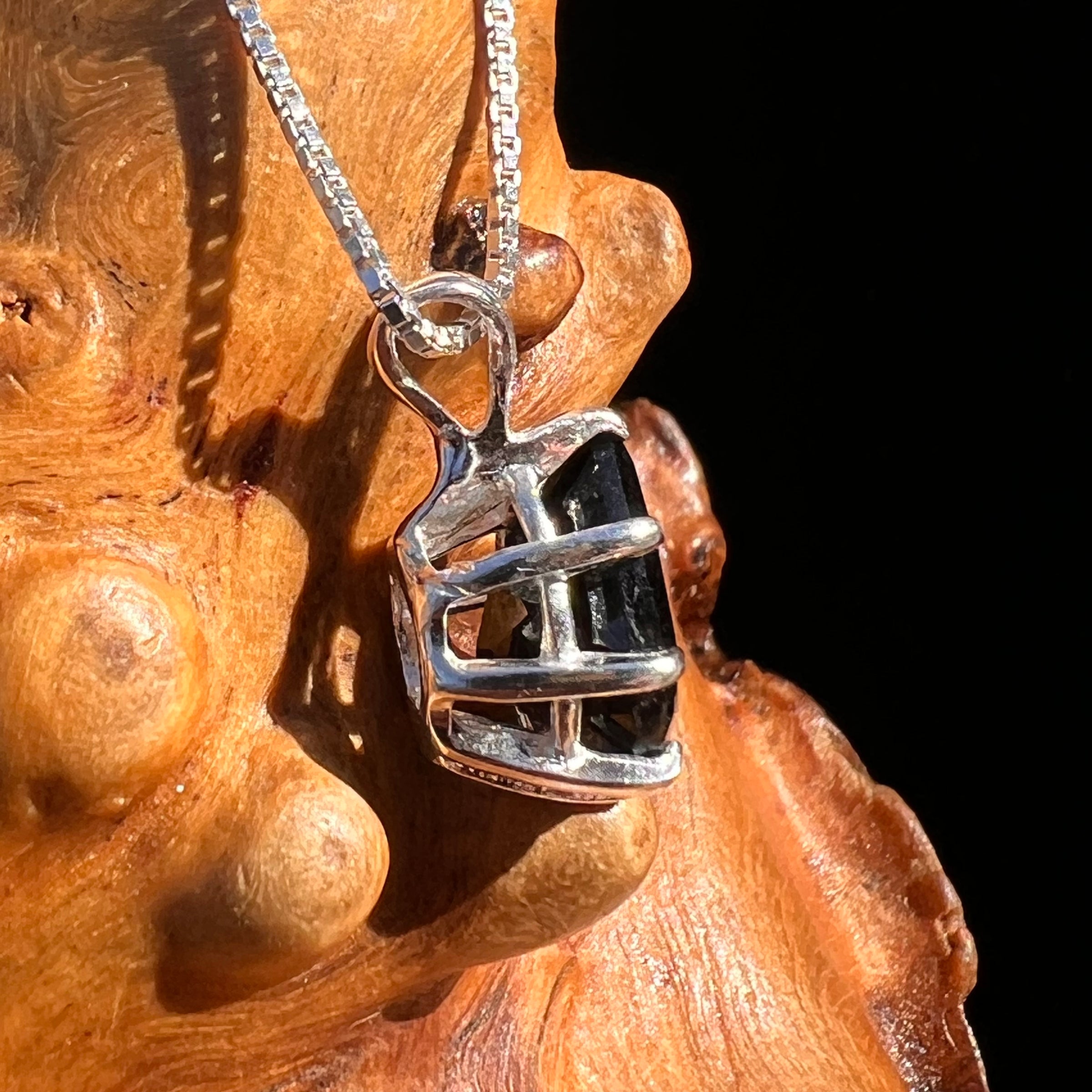 Black Tourmaline Drop Pendant Sterling #7747-Moldavite Life