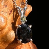 Black Tourmaline & Moldavite Necklace Sterling #7845-Moldavite Life