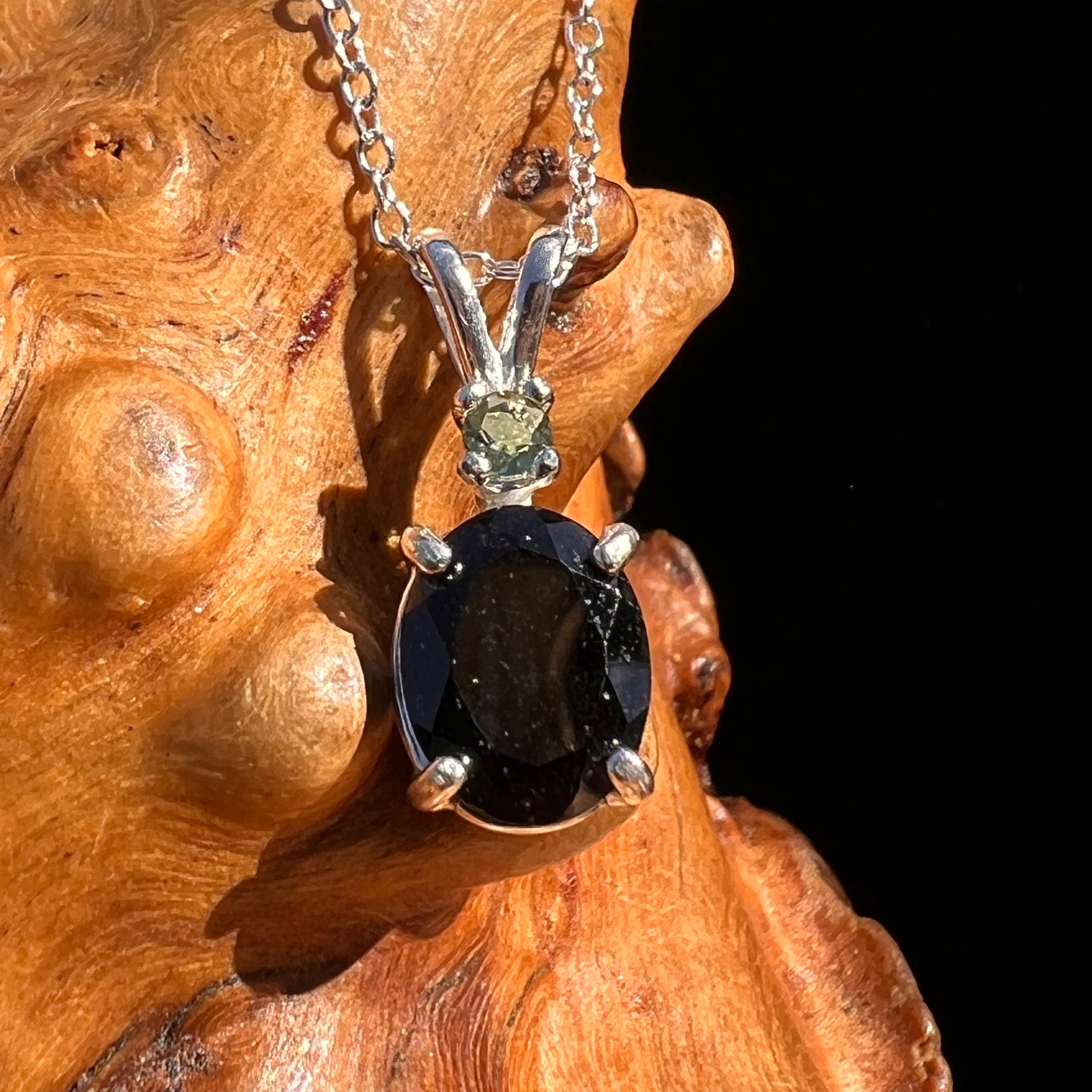 Black Tourmaline & Moldavite Necklace Sterling #7845-Moldavite Life