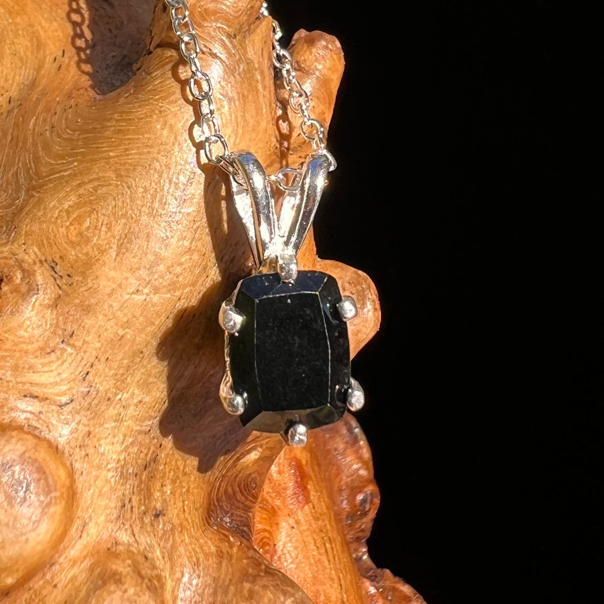 Black Tourmaline Necklace Sterling #6182-Moldavite Life