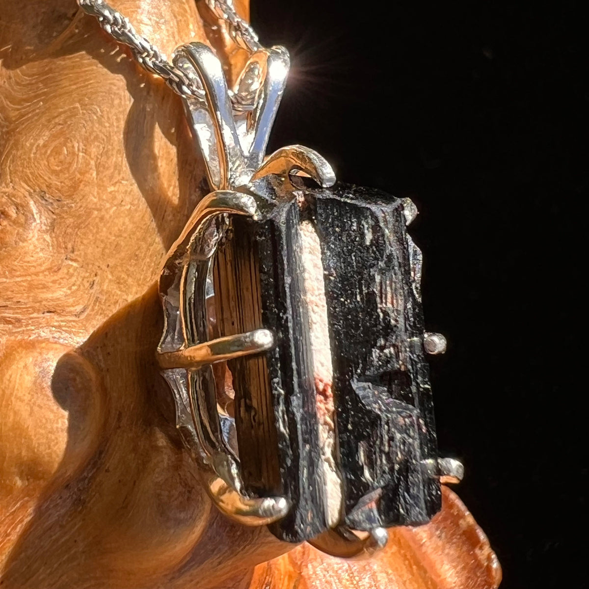 Black Tourmaline Pendant Sterling Silver #5124-Moldavite Life