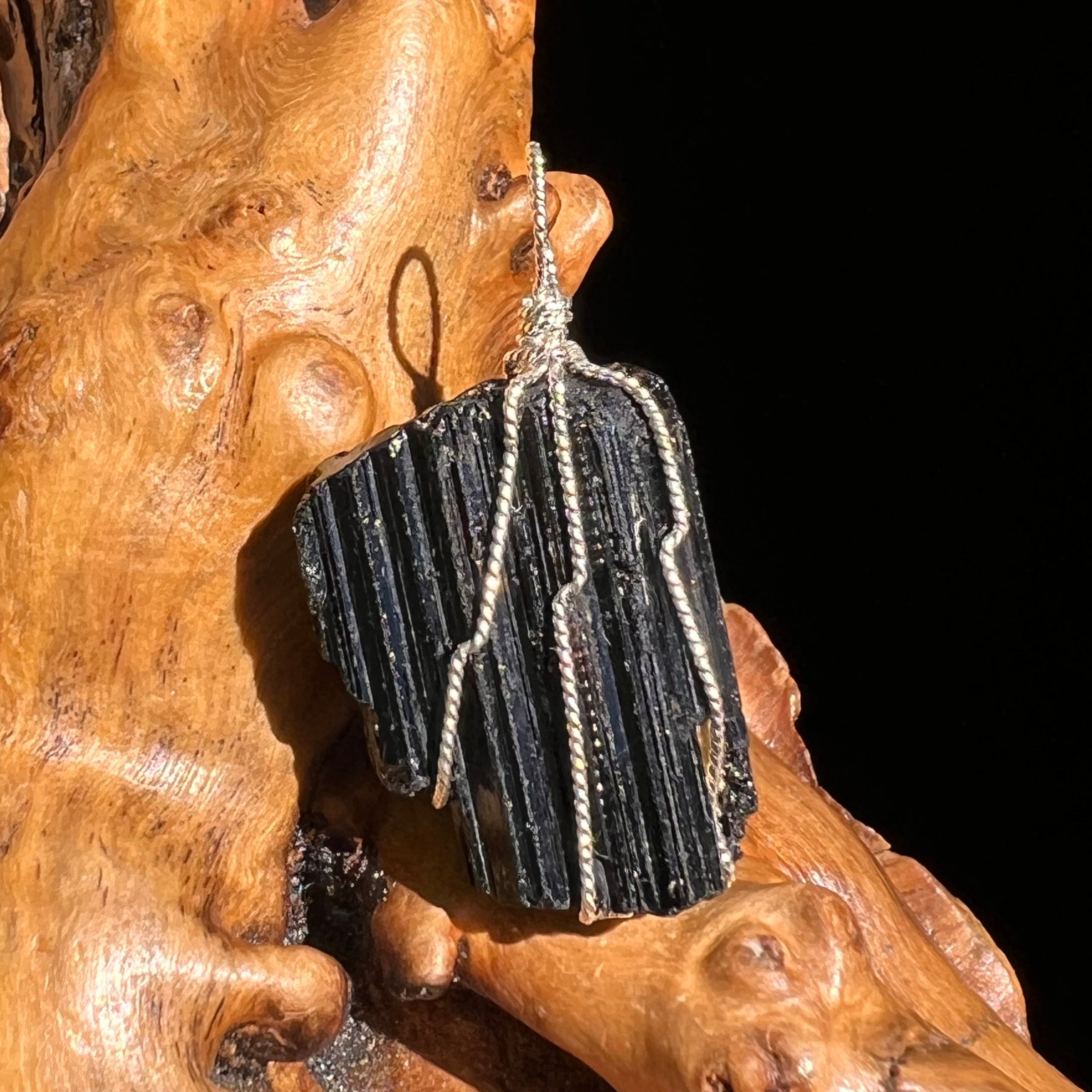 Black Tourmaline Wire Pendant Sterling #6184