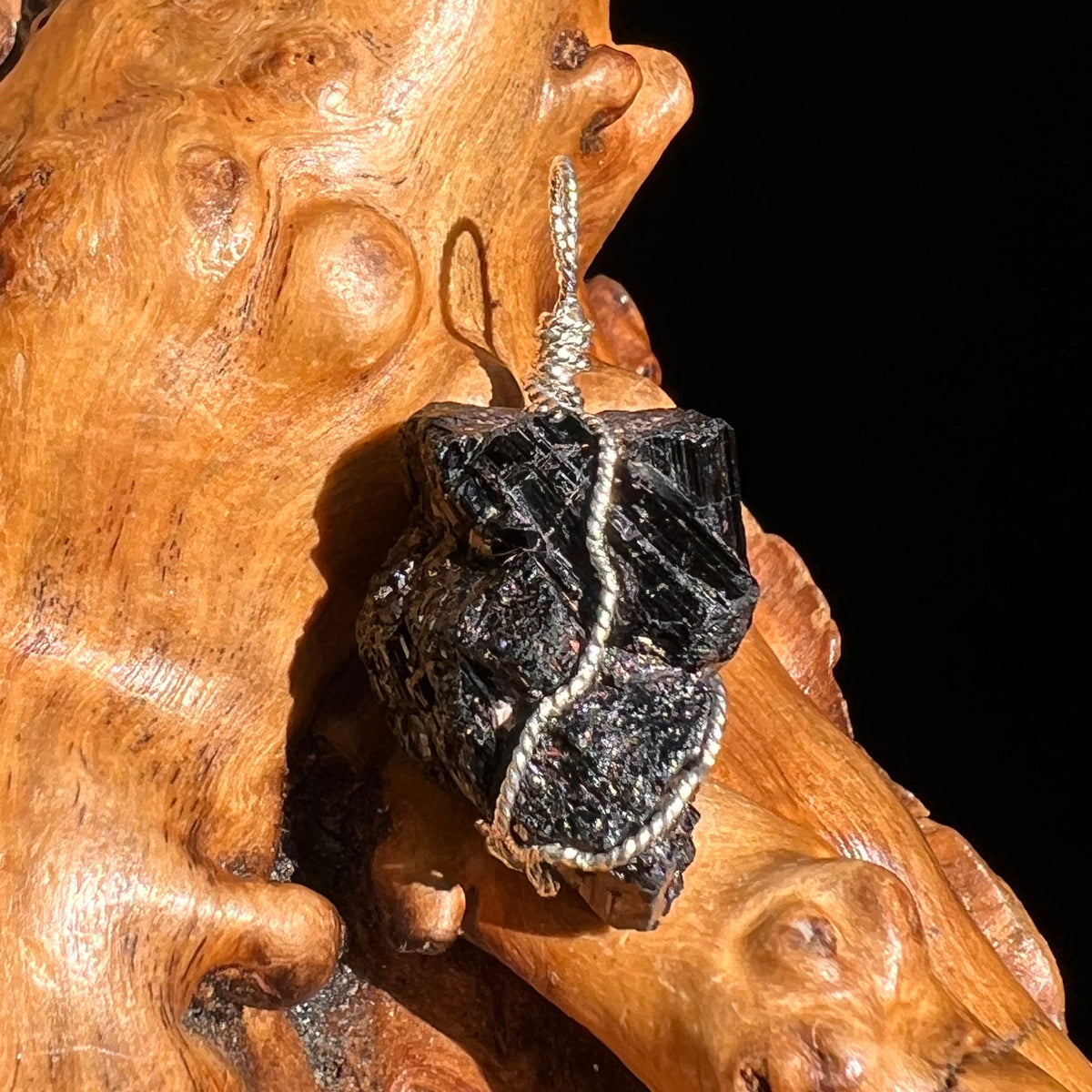 Black Tourmaline Wire Pendant Sterling #6186-Moldavite Life