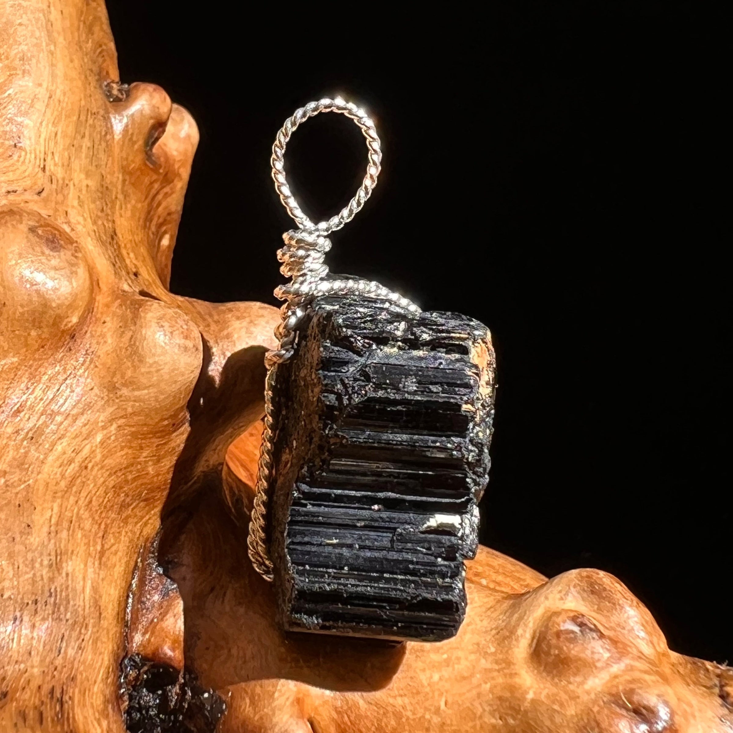 Black Tourmaline Wire Pendant Sterling #6187-Moldavite Life