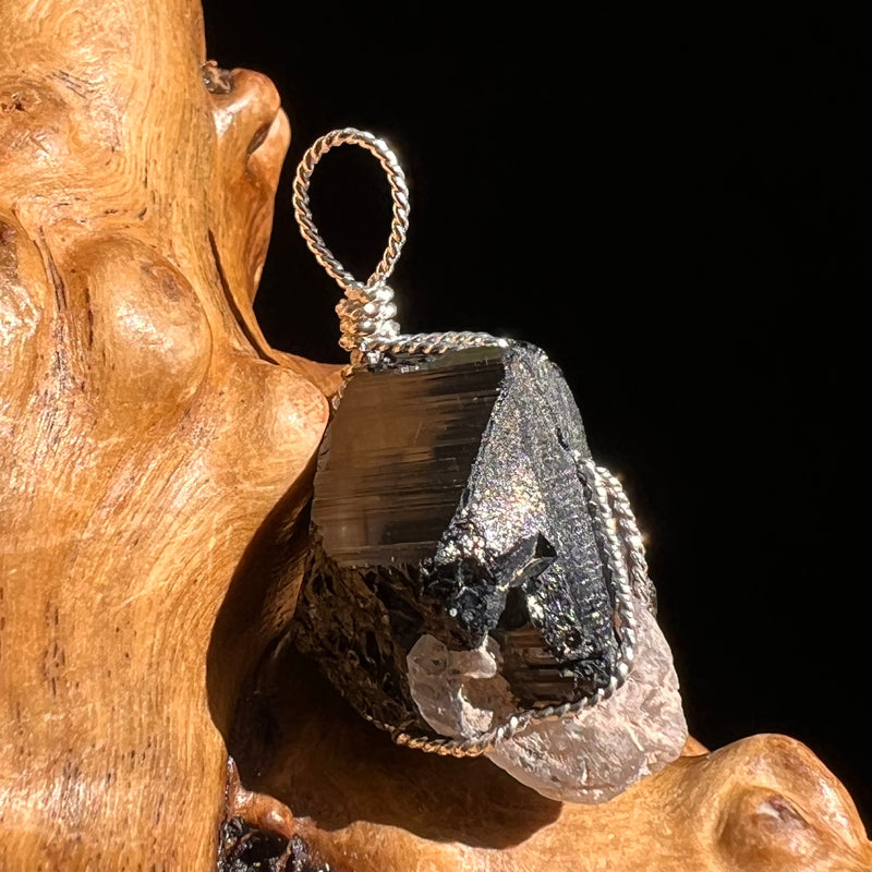 Black Tourmaline Wire Pendant Sterling #6191-Moldavite Life