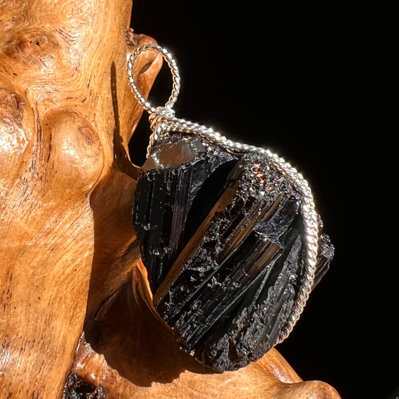 Black Tourmaline Wire Pendant Sterling #6192-Moldavite Life