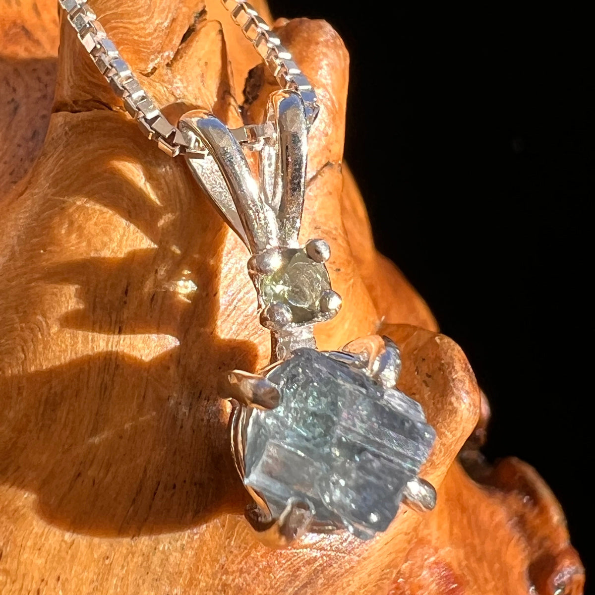 Blue Apatite & Moldavite Necklace Sterling #5986-Moldavite Life