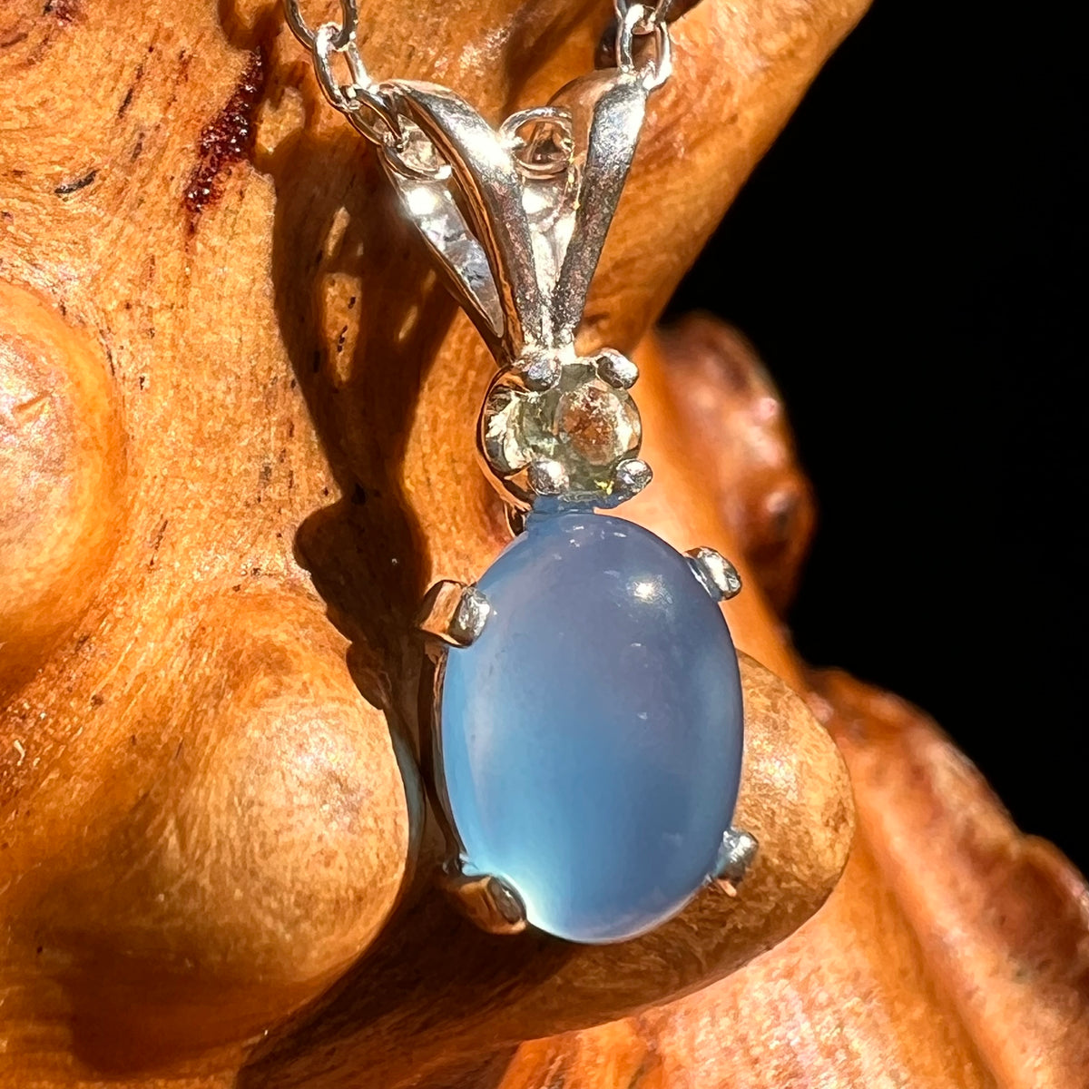 Blue Chalcedony & Moldavite Necklace Sterling Silver #8685-Moldavite Life