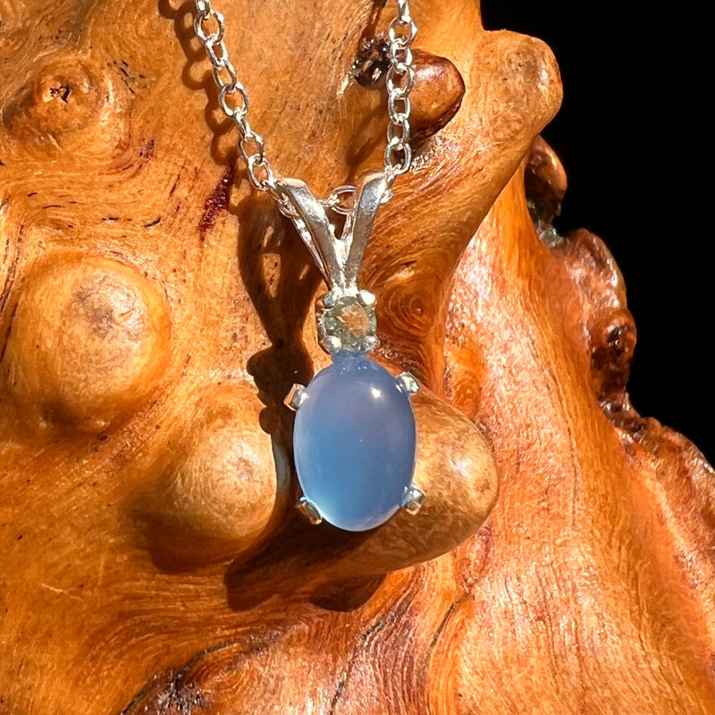 Blue Chalcedony & Moldavite Necklace Sterling Silver #8685-Moldavite Life
