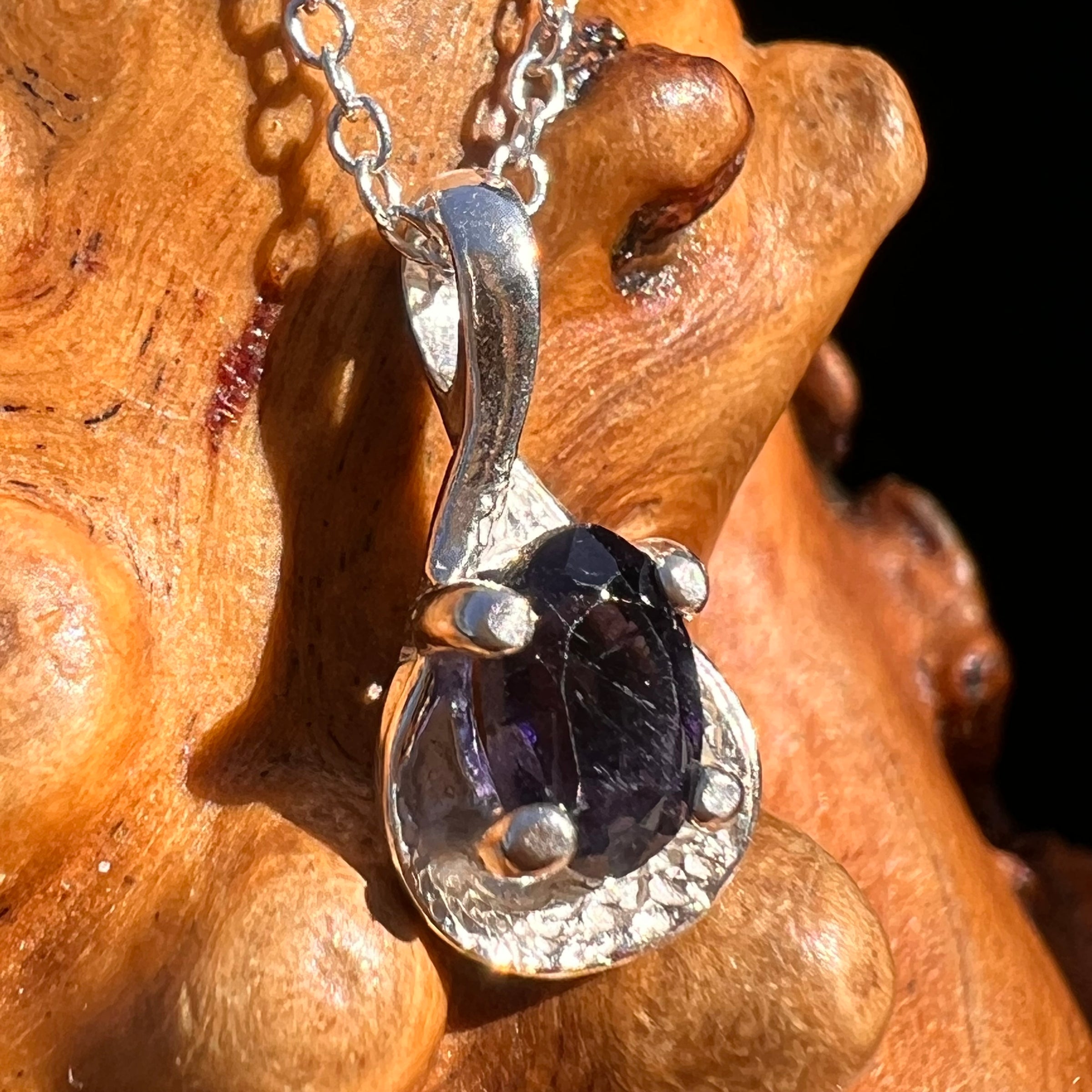 Blue Iolite Drop Necklace Sterling Silver #7774-Moldavite Life