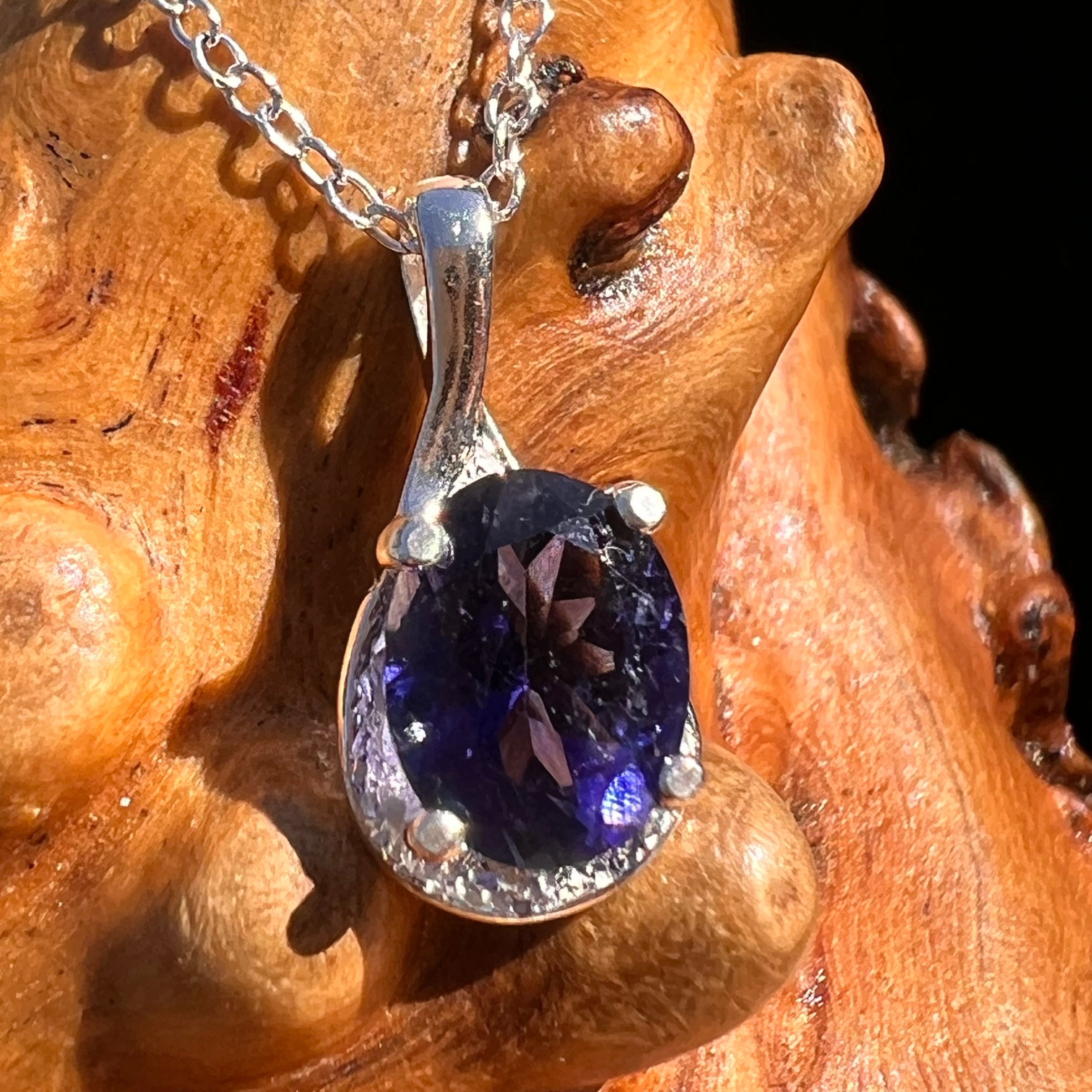 Blue Iolite Drop Necklace Sterling Silver #7775-Moldavite Life
