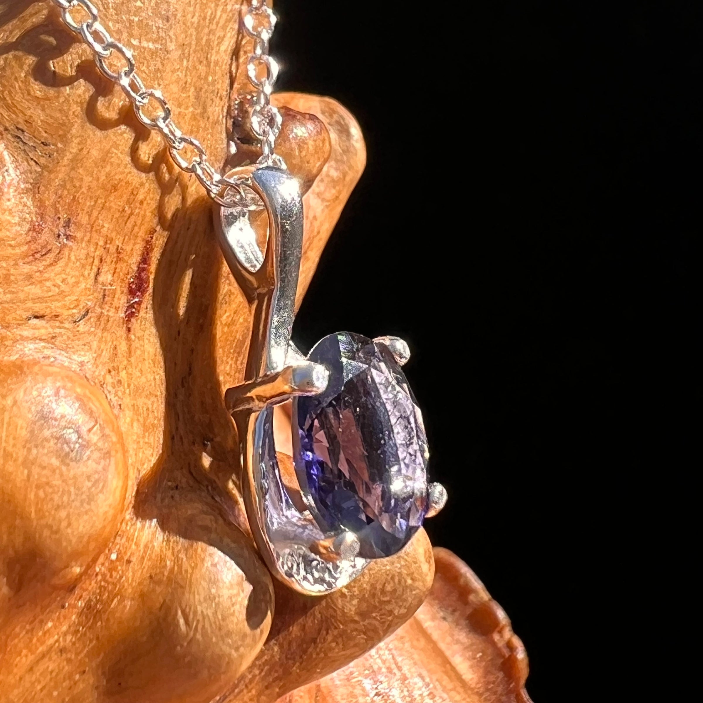 Blue Iolite Drop Necklace Sterling Silver #7775-Moldavite Life