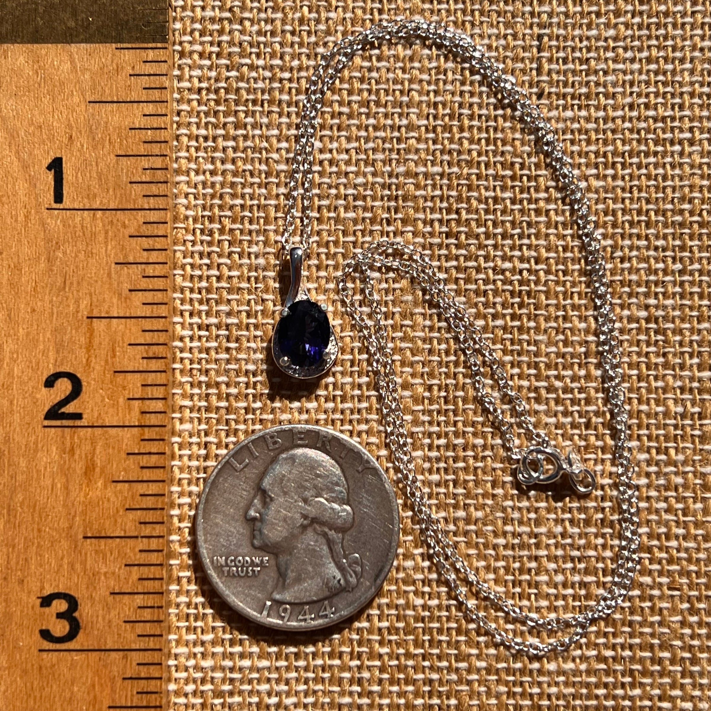 Blue Iolite Drop Necklace Sterling Silver #7775-Moldavite Life